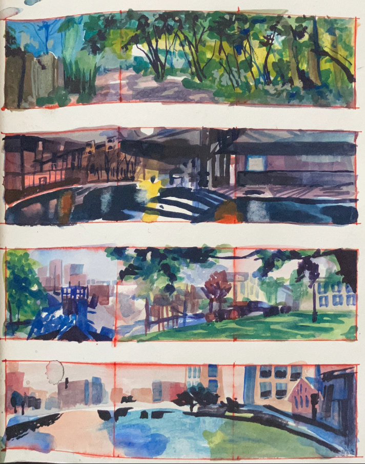 panorama thumbnails, gouache