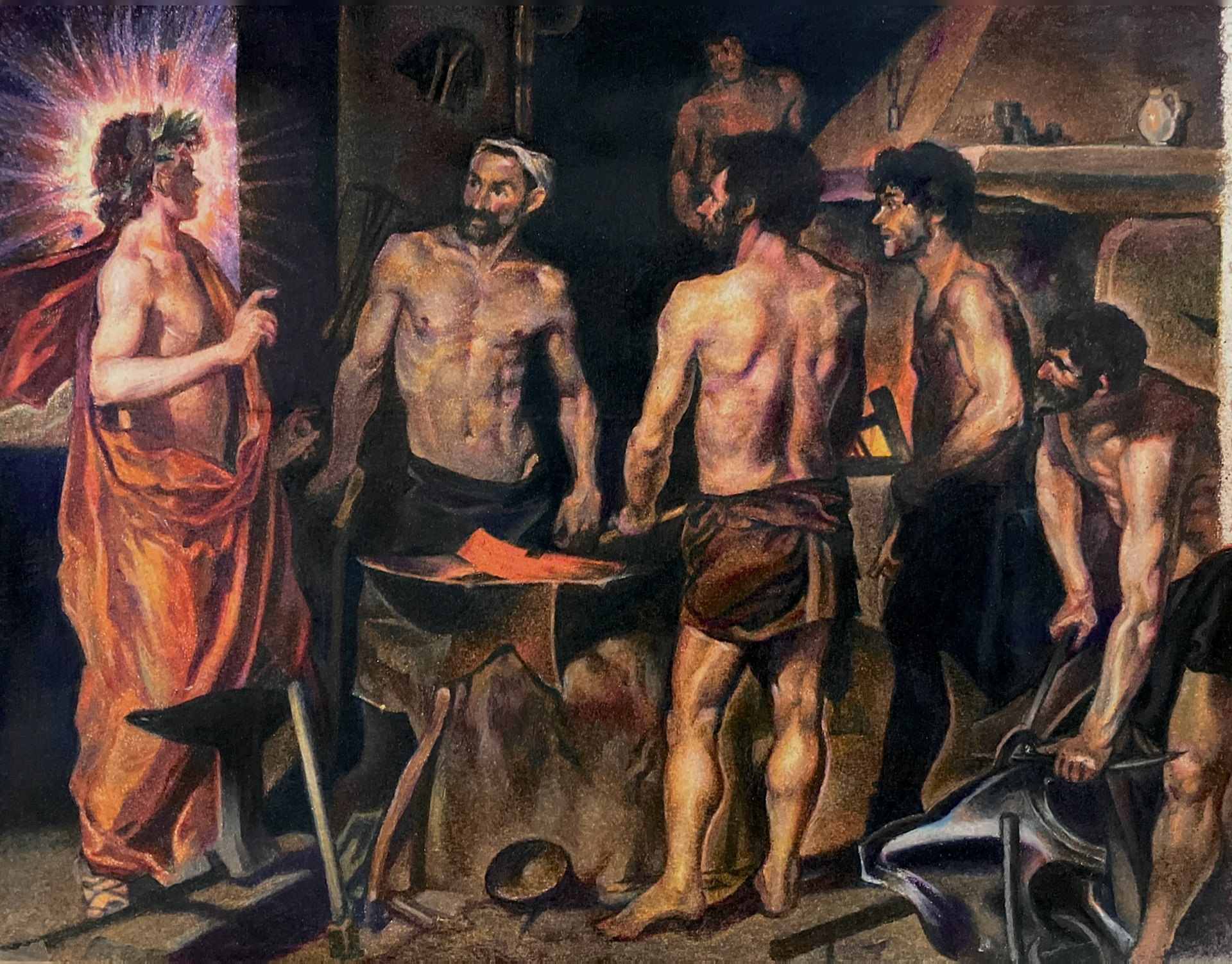 velázquez "the forge of vulcan" 7x5" study, colored pencil