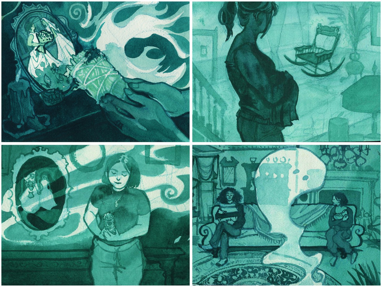 watercolor editorial concepts, "the ghost was the least of our problems"