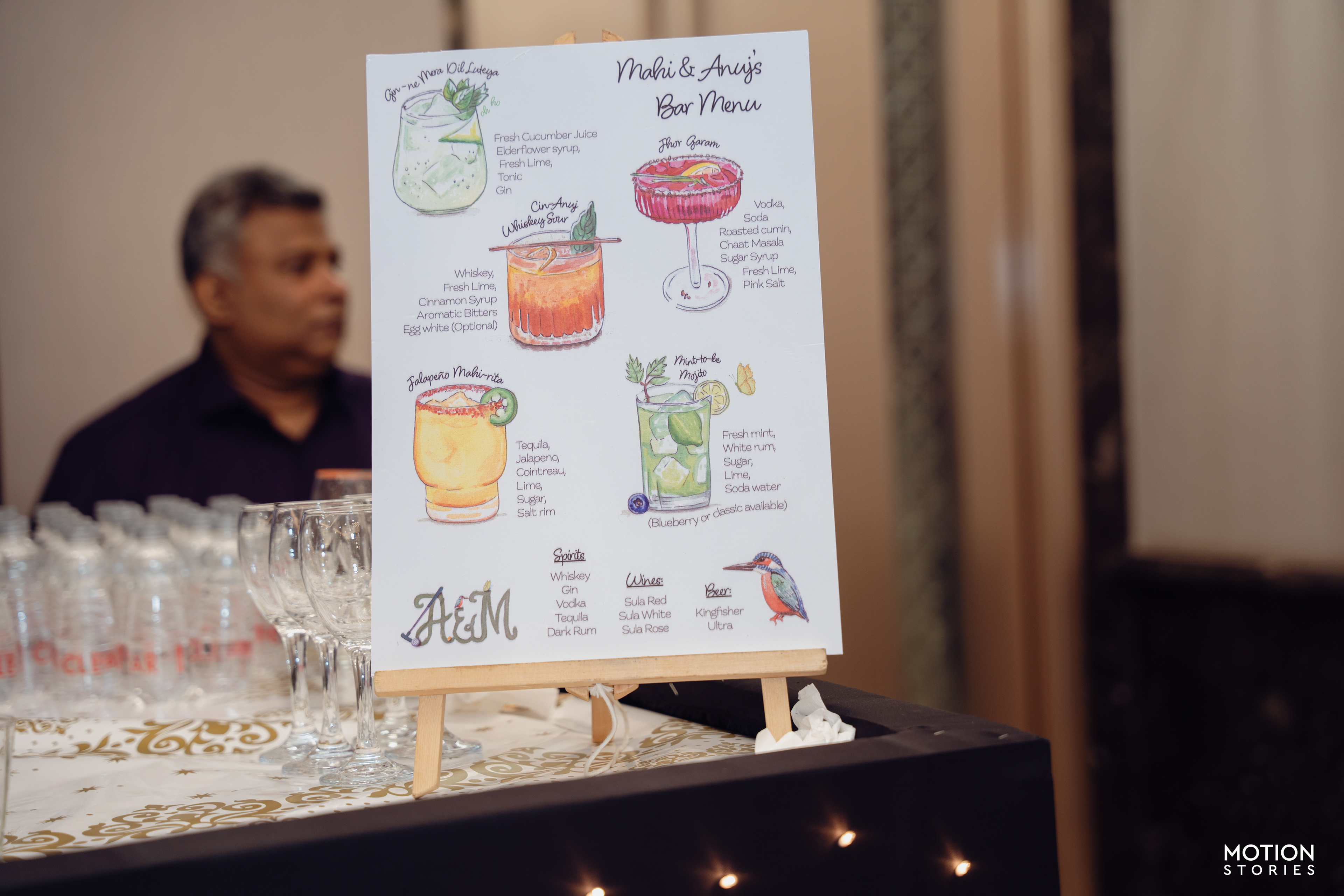 Hand-Painted cocktail menu - http://www.motionpicturesweddings.com/