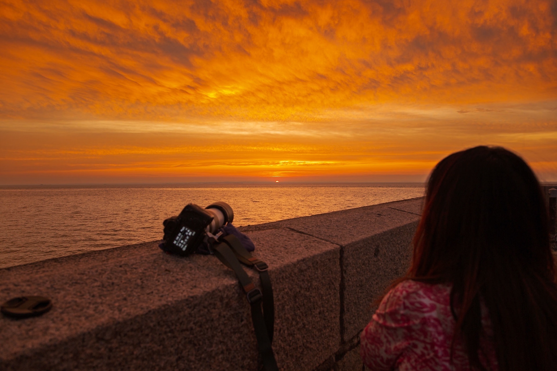 A behind the scenes shot, photographing a sunrise at St Catherine's Breakwater.
