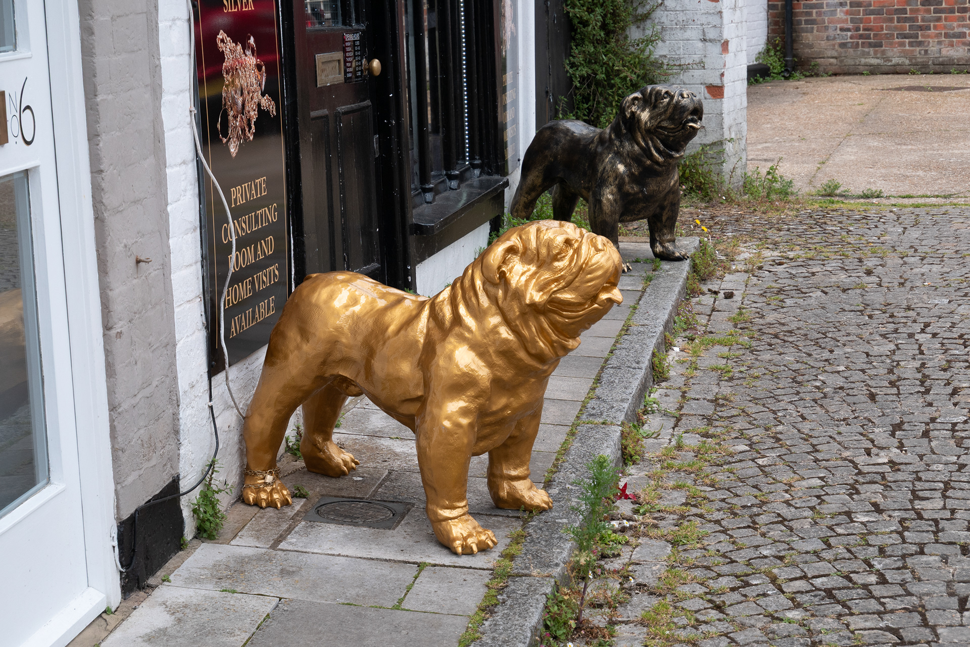 Statues of dogs outside in Romsey