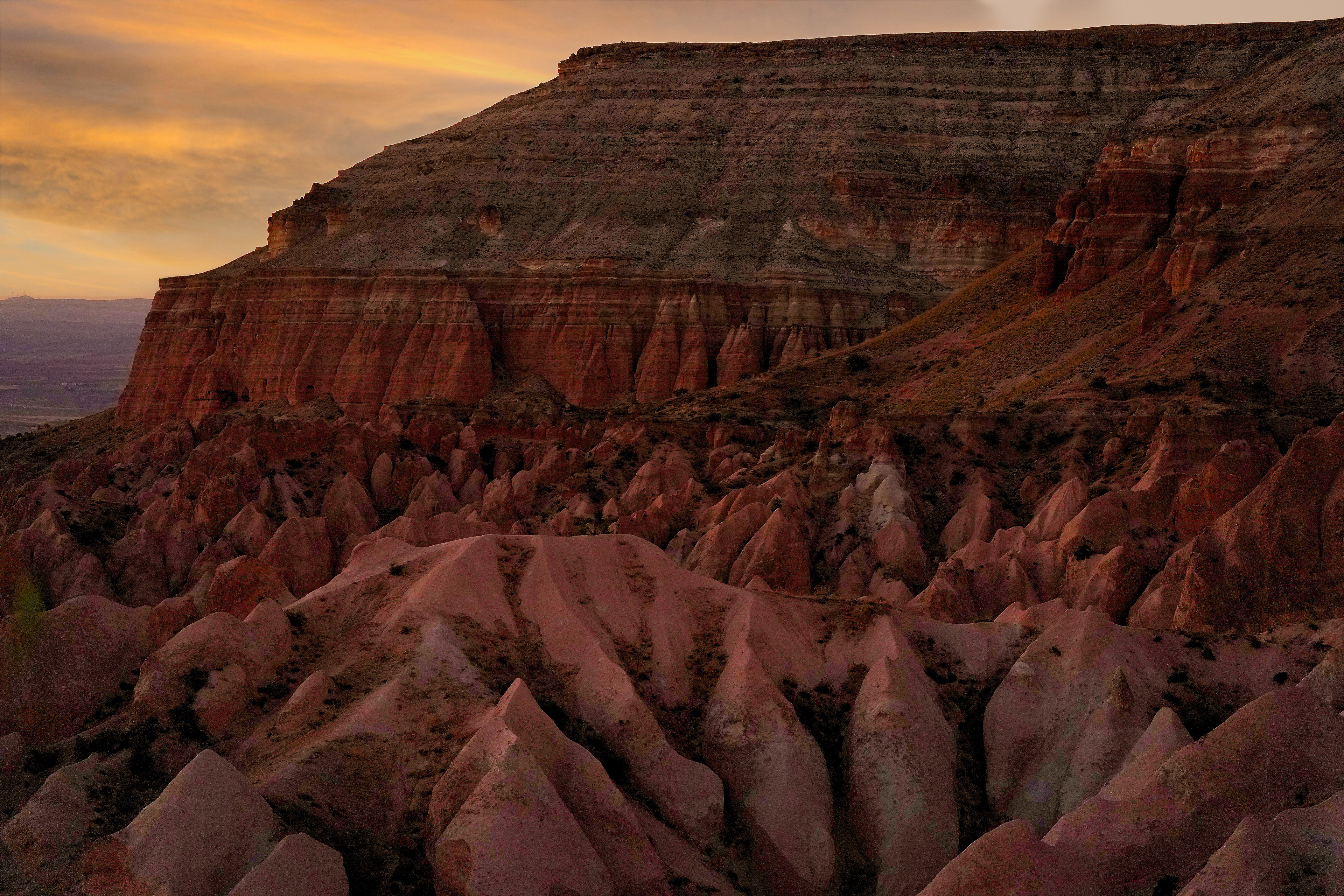 Sunset on UNUSUAL ROCK FORMATIONS IN CAPPADOCIA turkey