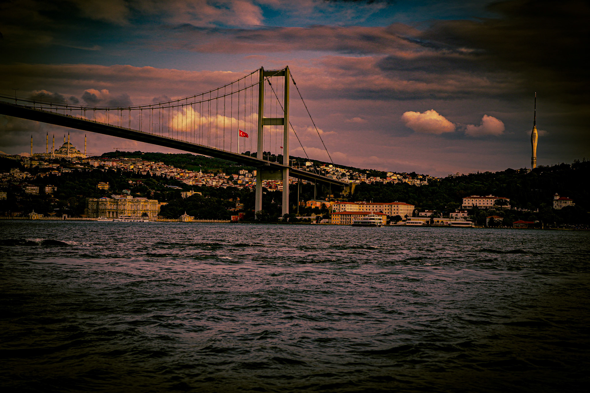 The Bosphorus Bridge is one of two bridges that spans the Bosphorus Strait, connecting the European and Asian sides of Istanbul
