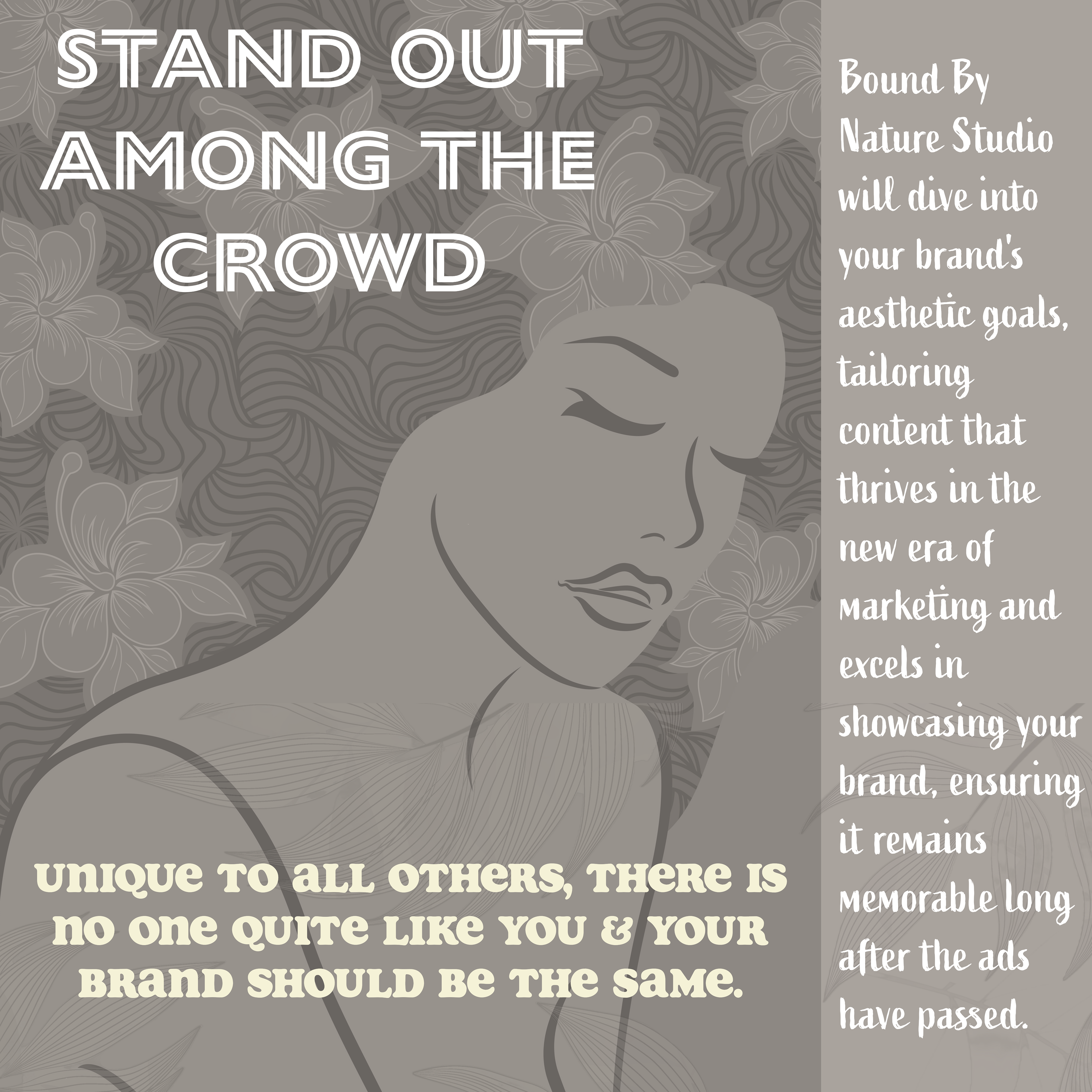 Bound By Nature Studio will dive into your brand's aesthetic goals, tailoring content that thrives in the new era of marketing and excels in showcasing your brand, ensuring it remains memorable long after the ads have passed.