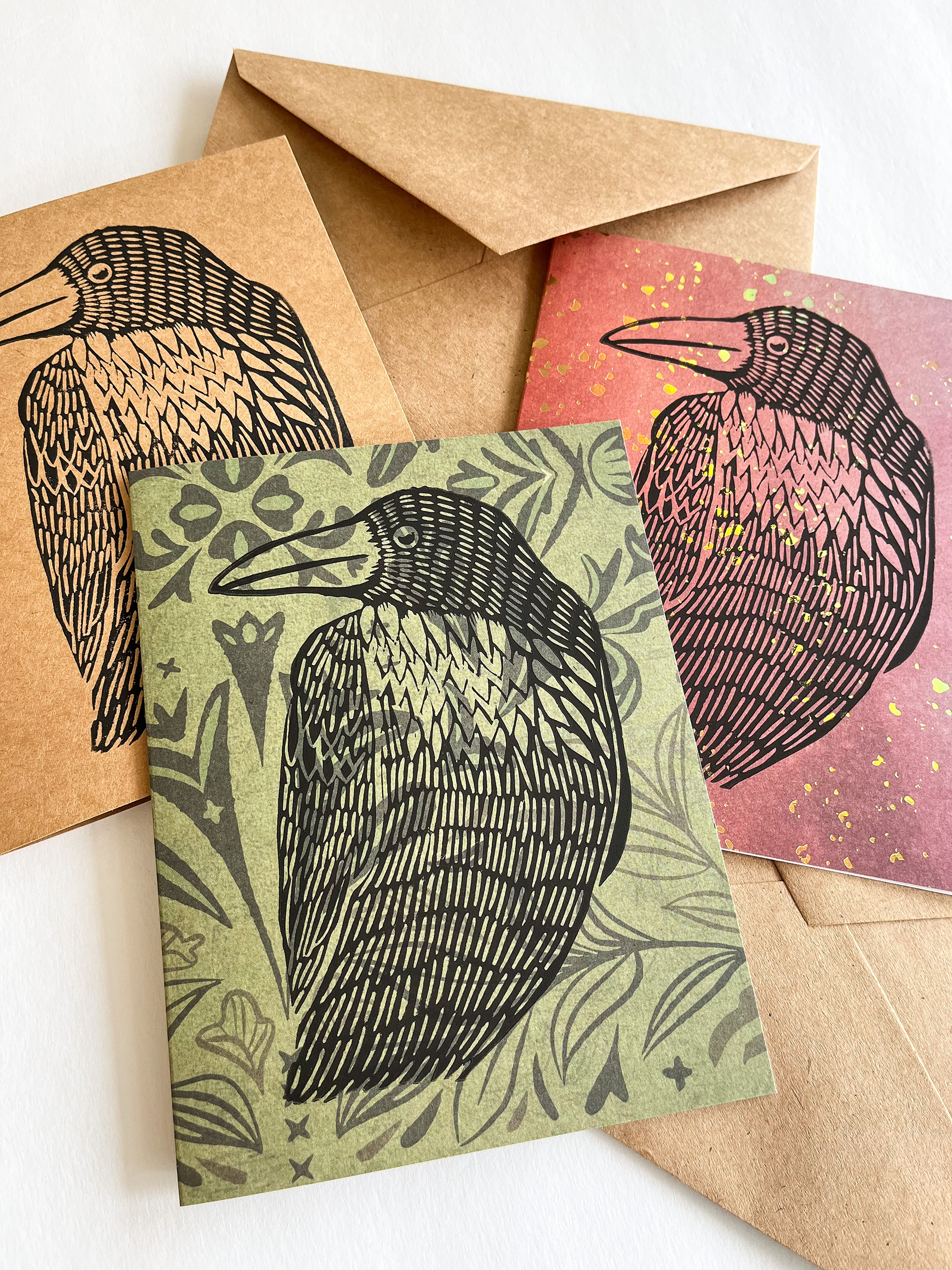Raven on patterned paper