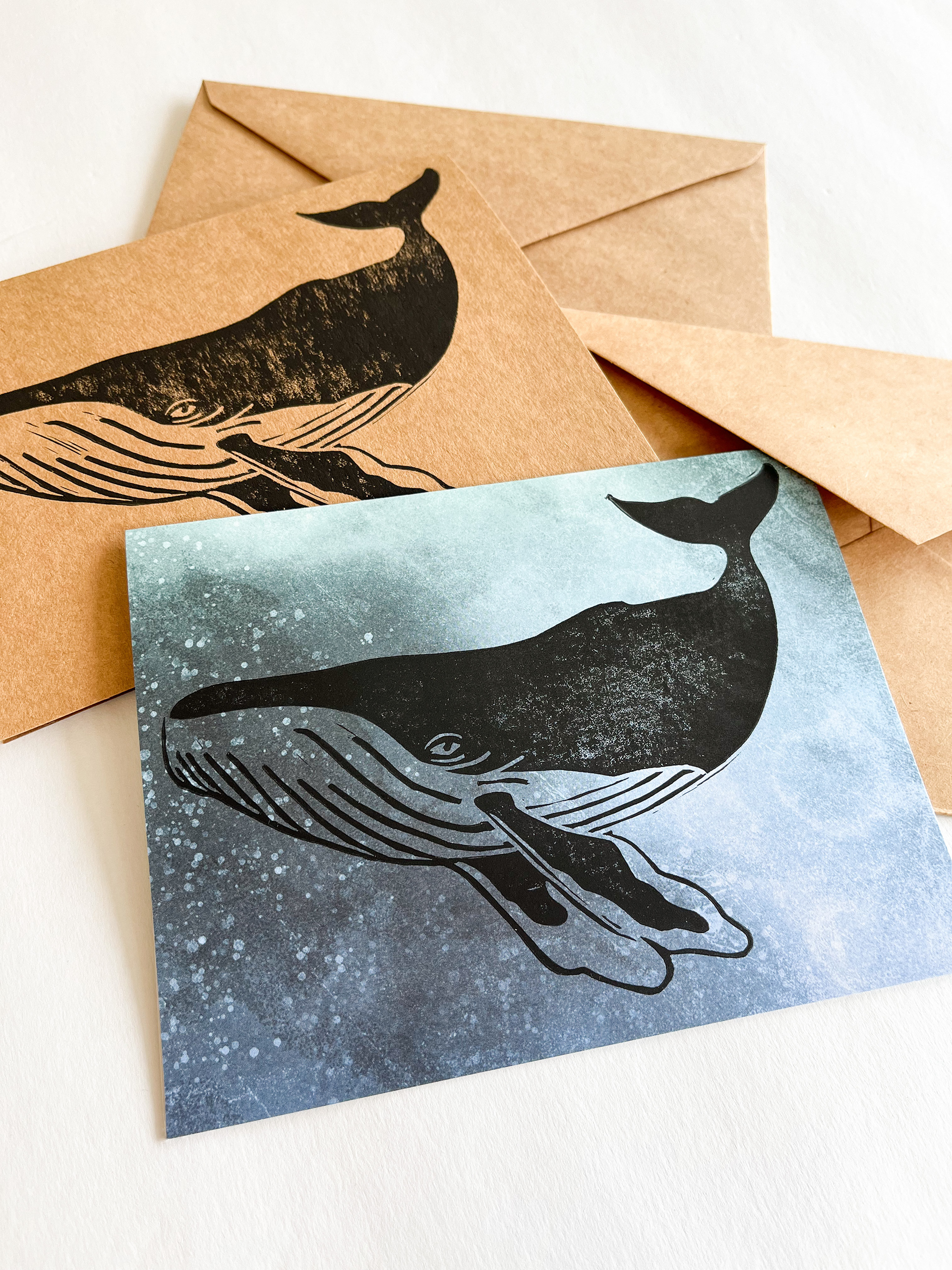 Humpback whale on patterned and Kraft paper