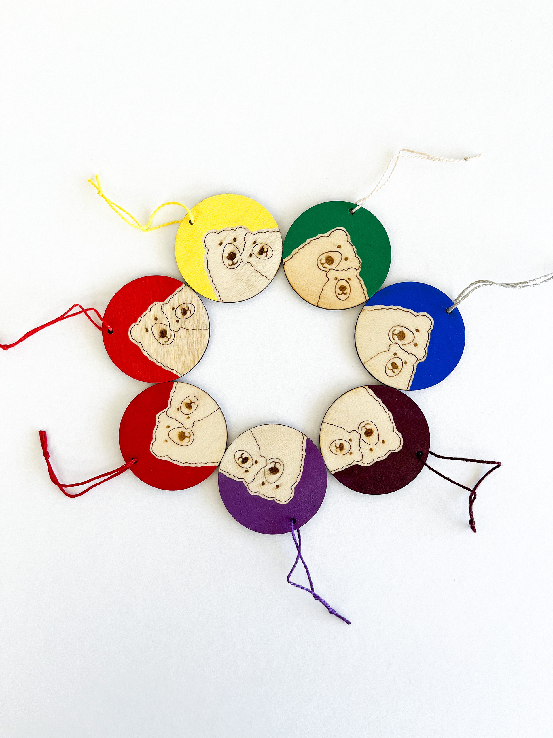 Rainbow Cuddle Bears. My original design, laser cut and hand-painted