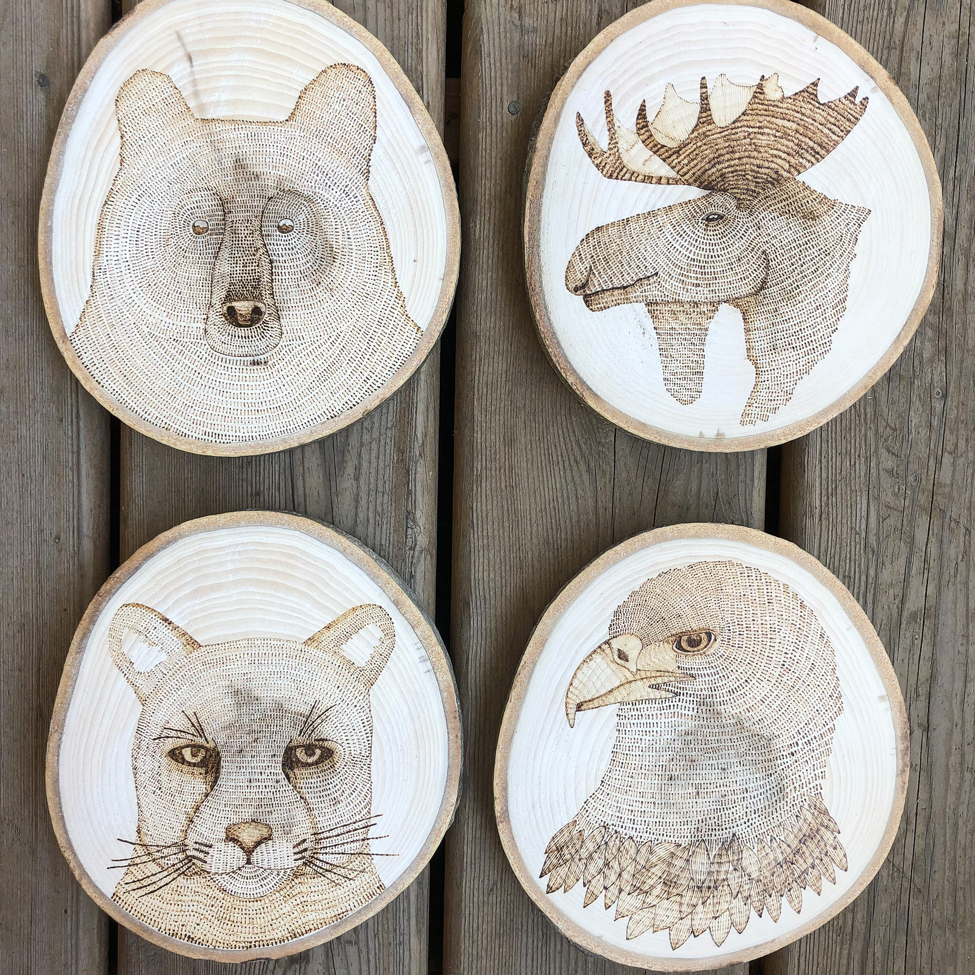 A wall art commission of Bear, Moose, Cougar and Eagle