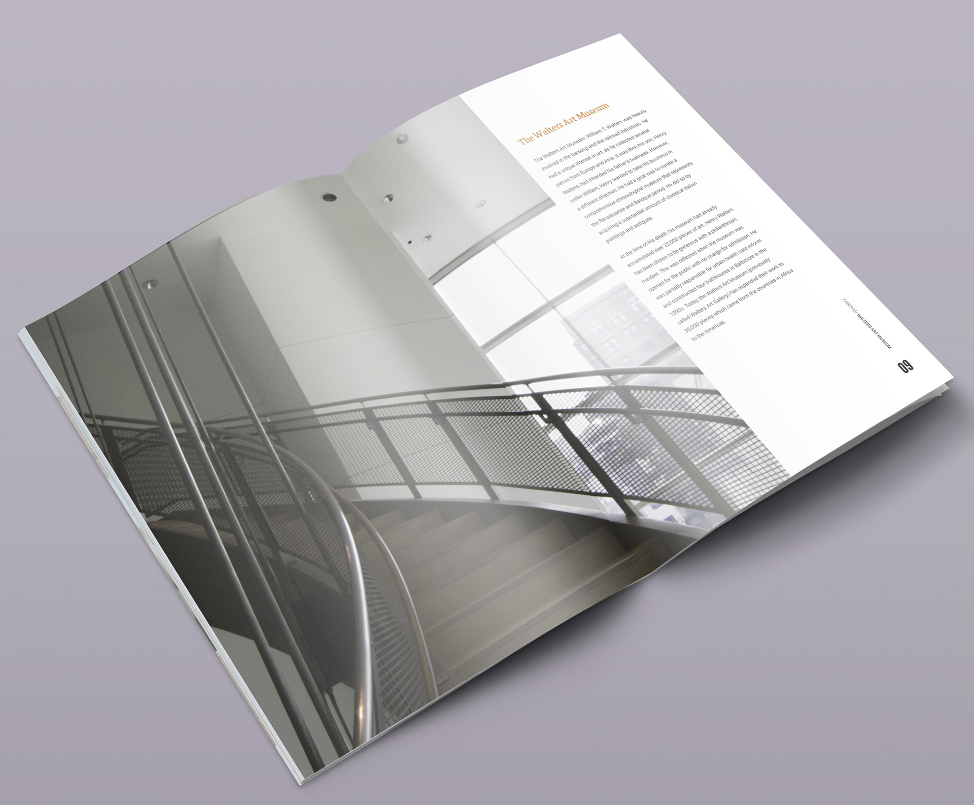 Interior page of the booklet showing the staircase located in the Walters Art Museum