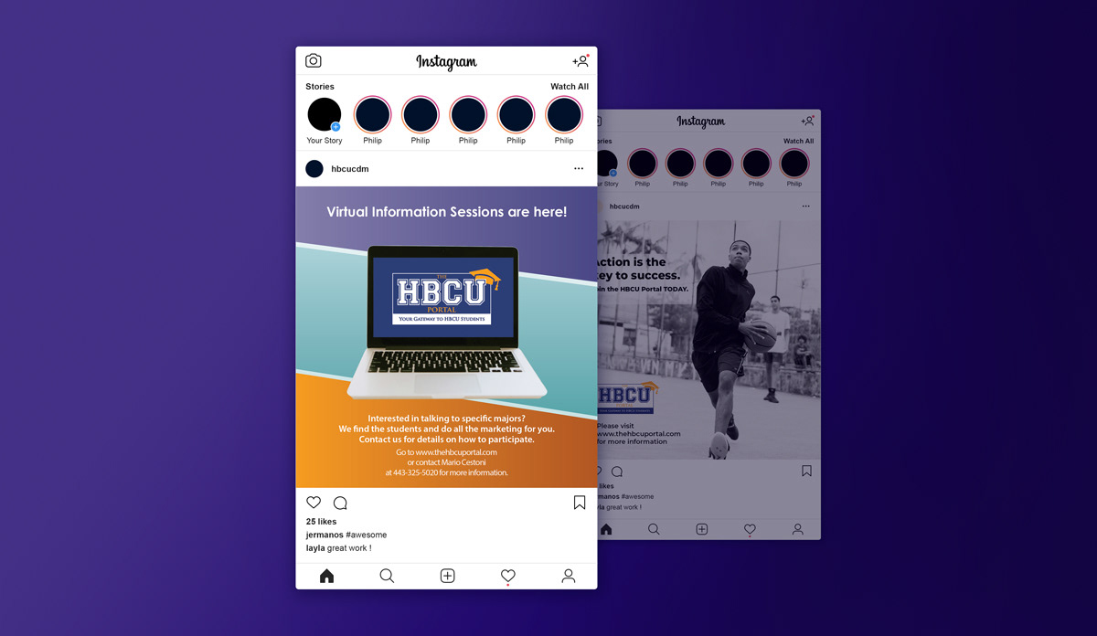 Two samples of social media graphics for the HBCU Portal