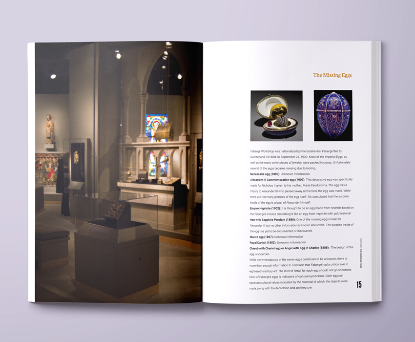 Interior page of the booklet showing the eggs are located in the Walters Art Museum