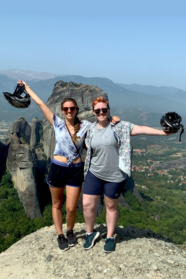 My sister and I biking in Greece