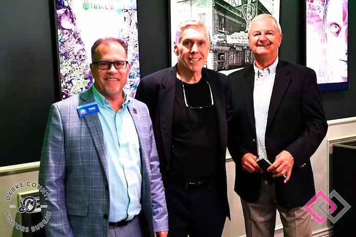 (L-R) Todd Kleismit, Executive Director of the America 250 Ohio Commission, David Garrigus, writer publisher The American Constitution, and Dr. Alex Warner share a moment before taking the stage at Wayne Theatre. (Gaylen Blosser photo)