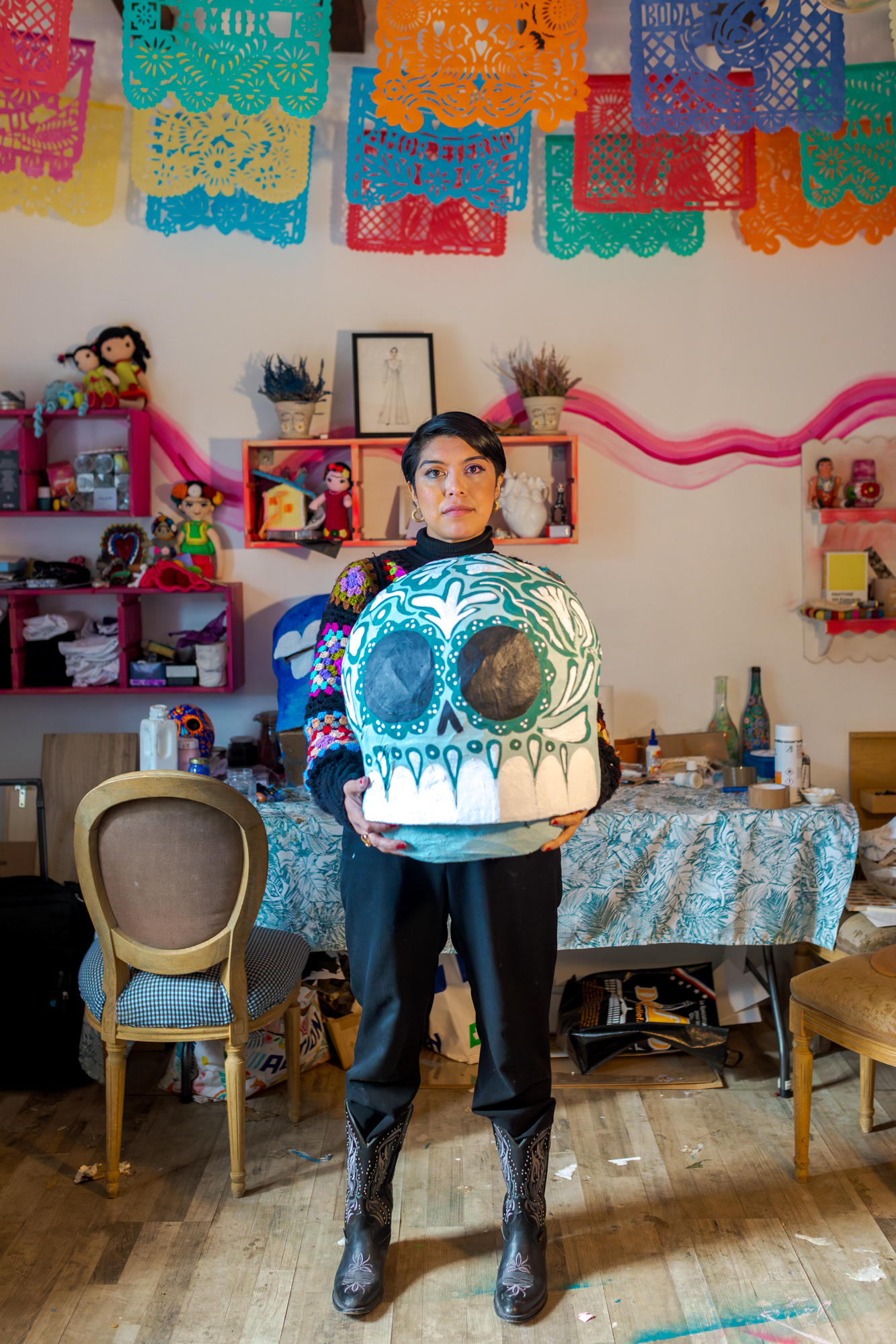 Skull in process for "Día de los Muertos"