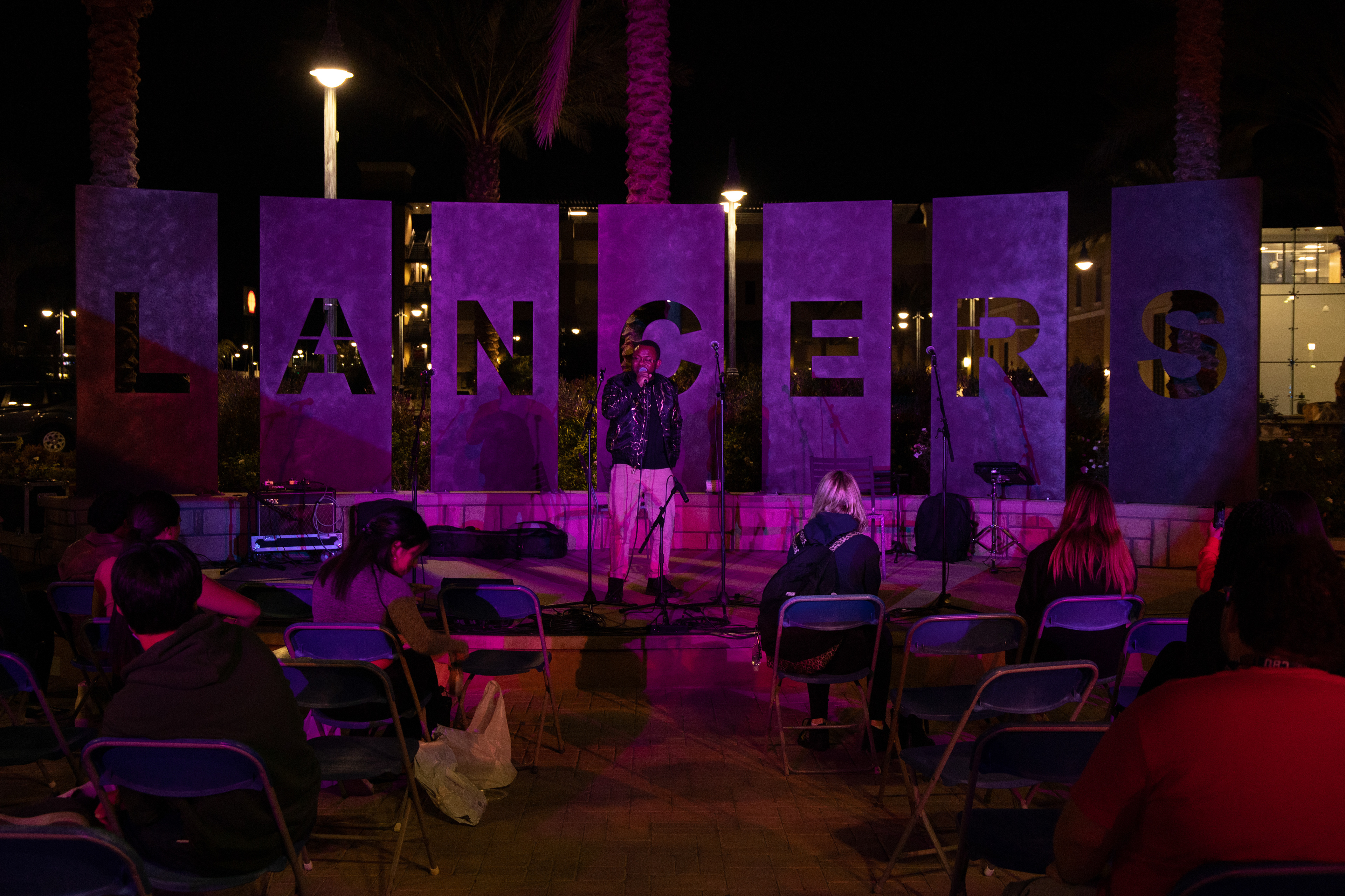 Stephan Bankole-Wright, a graduate music education student, bringing down the house with an original song.