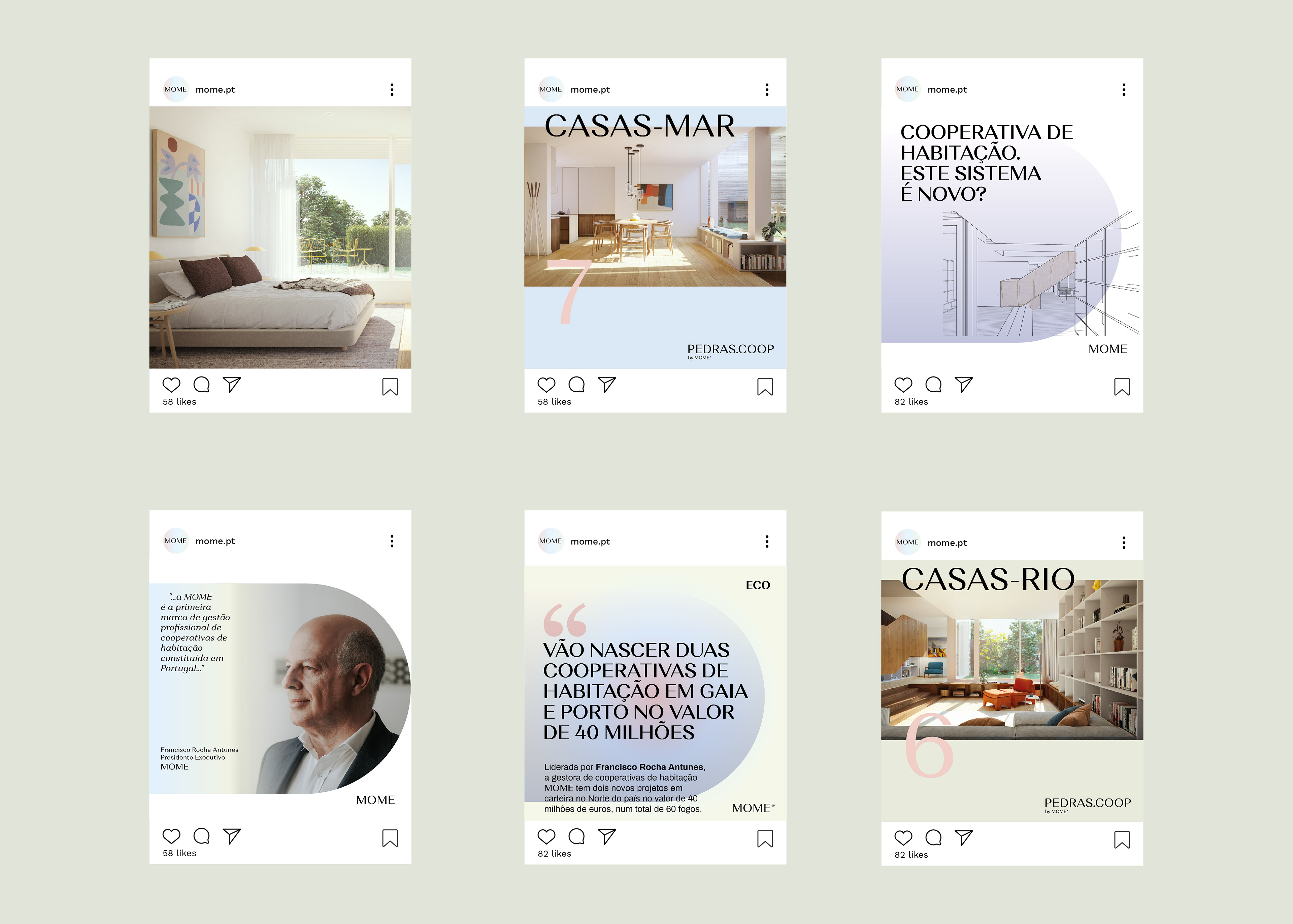 Exemplos de publicações de instagram da MOME