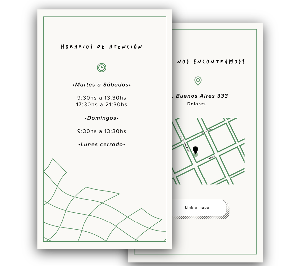 Diseños para destacadas "Info", horarios y ubicación del local.