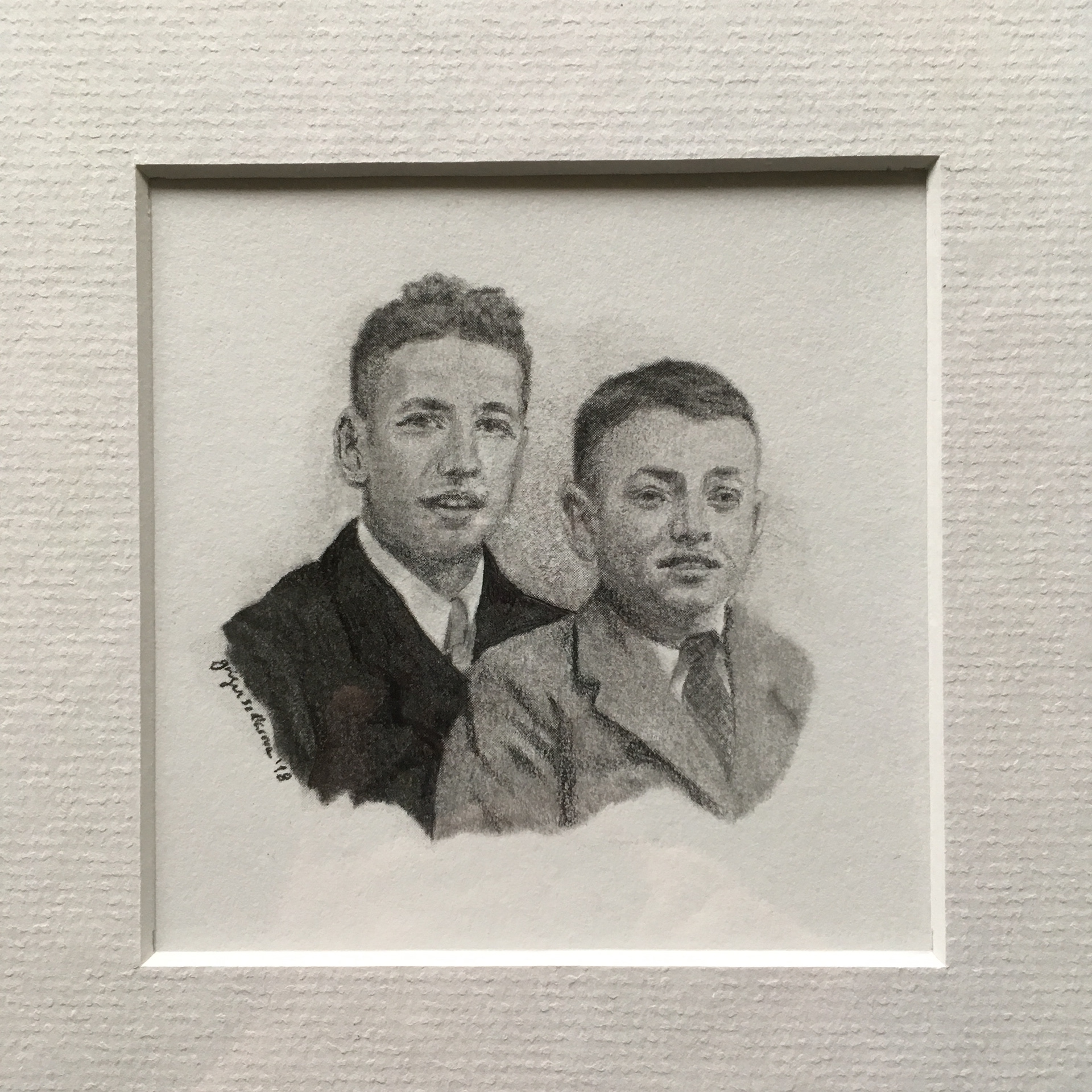 Dad and Uncle Archie, 1930s, graphite on paper, 2019