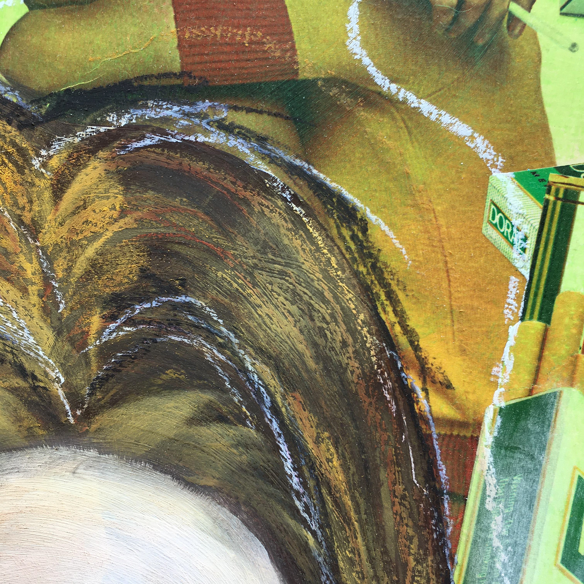 Brenda (You've Come A Long Way, Baby), detail, acrylic, pastel and vintage magazine advertisements on panel, framed, 24"x30"