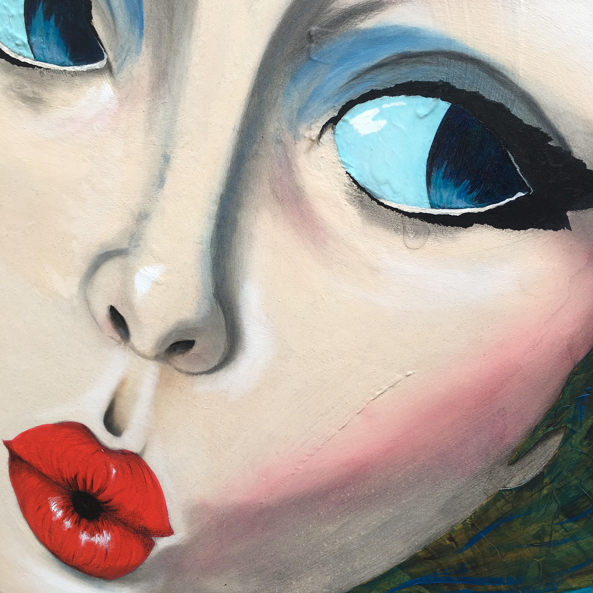 Penny (I'll Follow You Anywhere), detail, acrylic, pastel, vintage newspaper clippings and graphite on canvas, 36"x48"