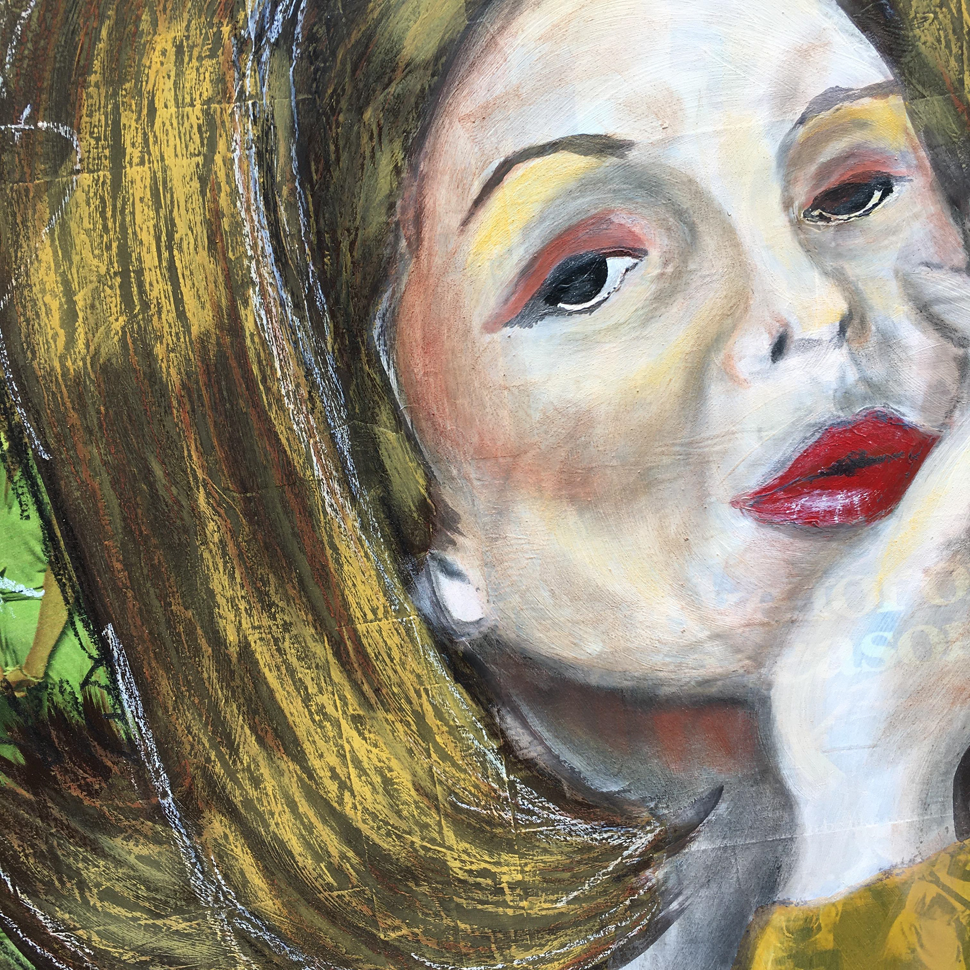 Brenda (You've Come A Long Way, Baby), detail, acrylic, pastel and vintage magazine advertisements on panel, framed, 24"x30"