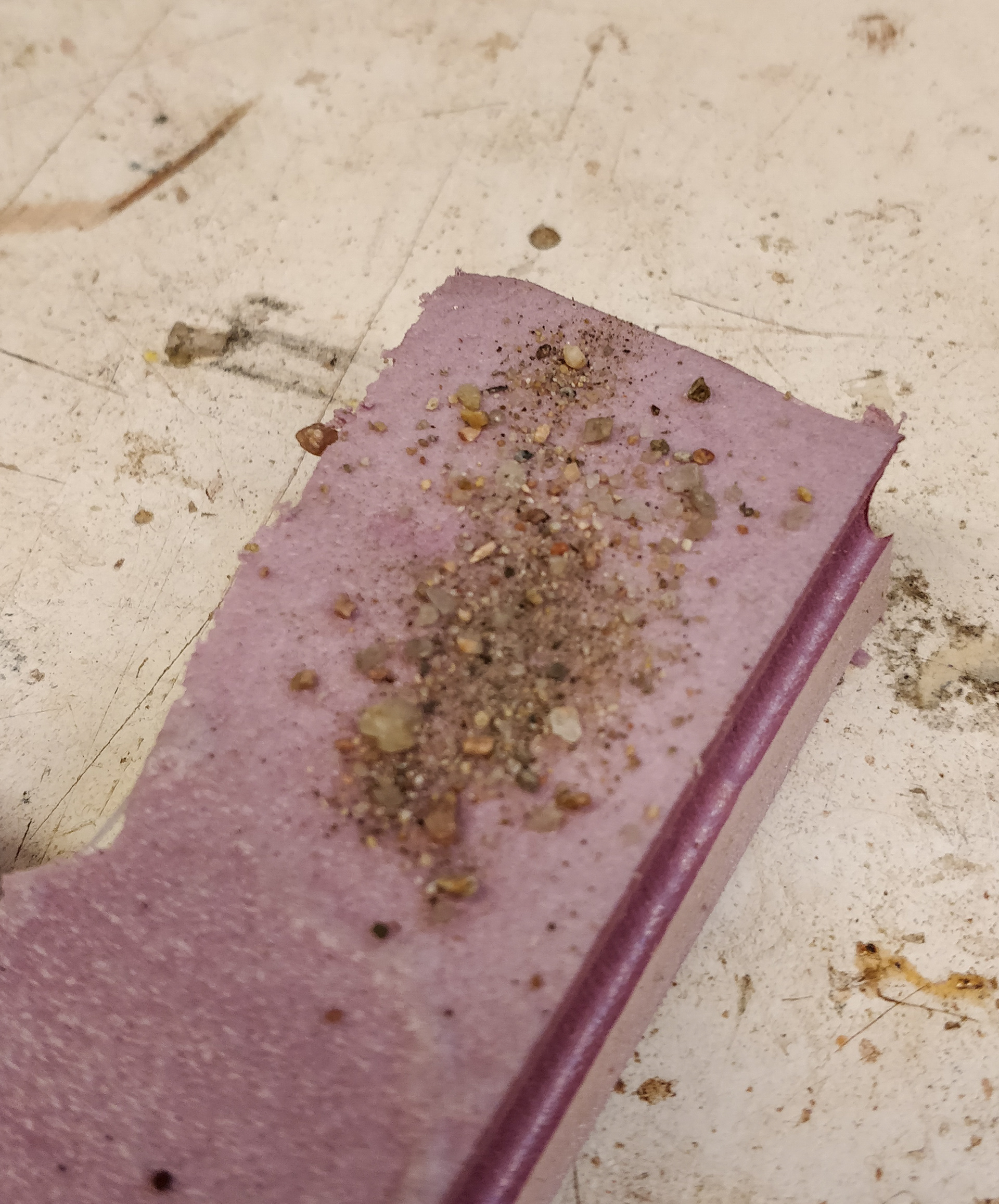 Testing how the gravel would adhere to the foam.