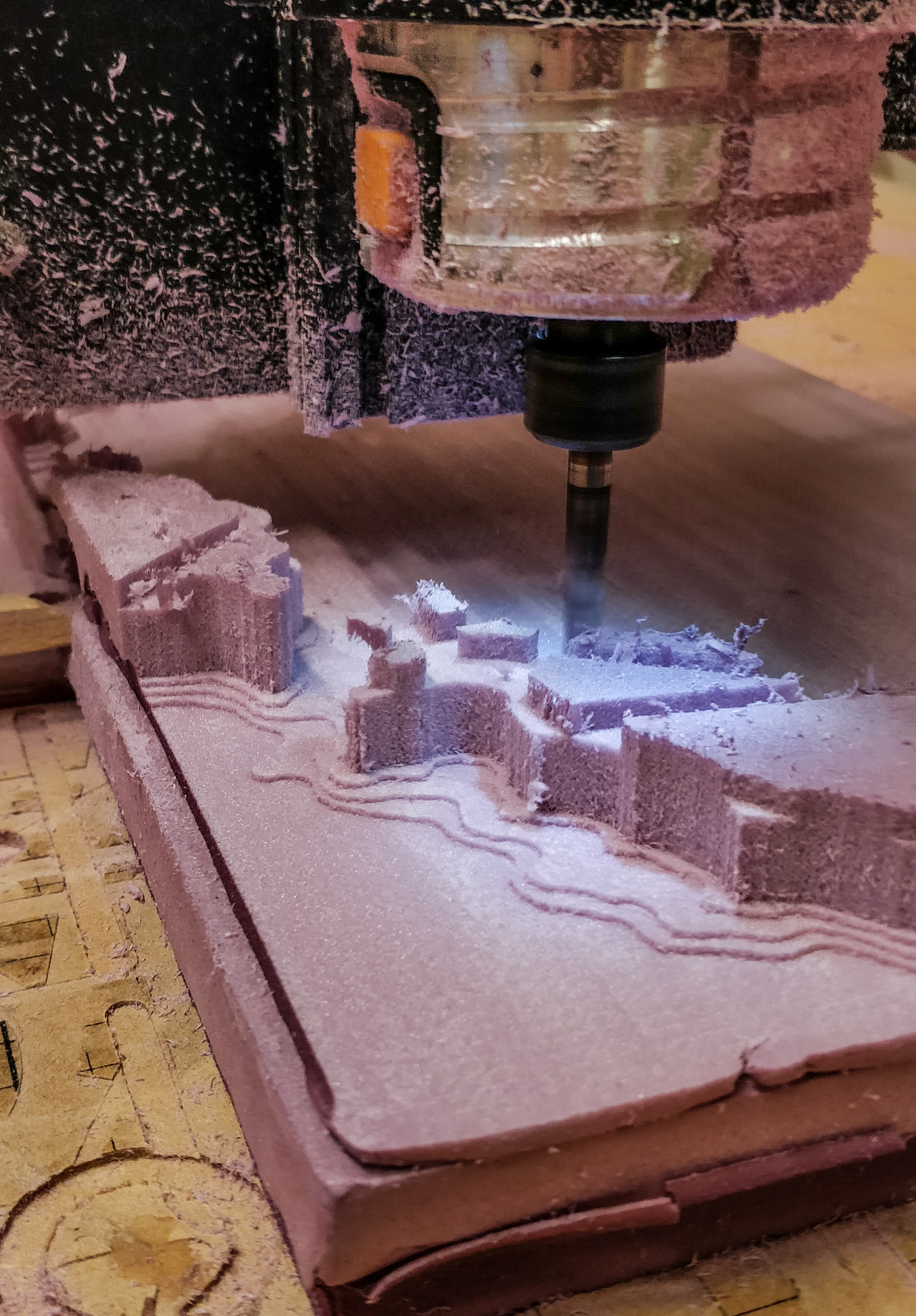 CNC beginning to cut out the print.