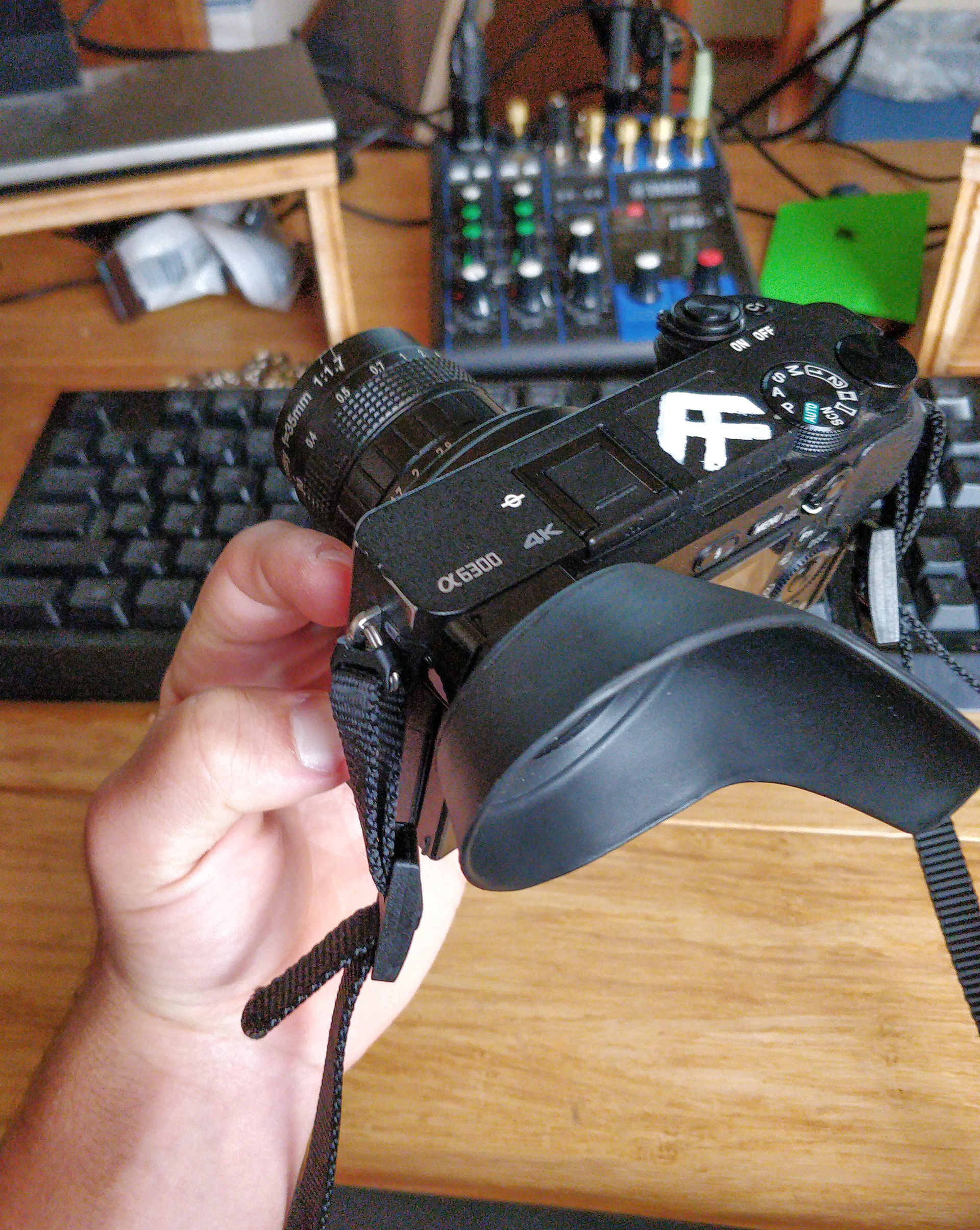 The eyepiece attached to the camera.