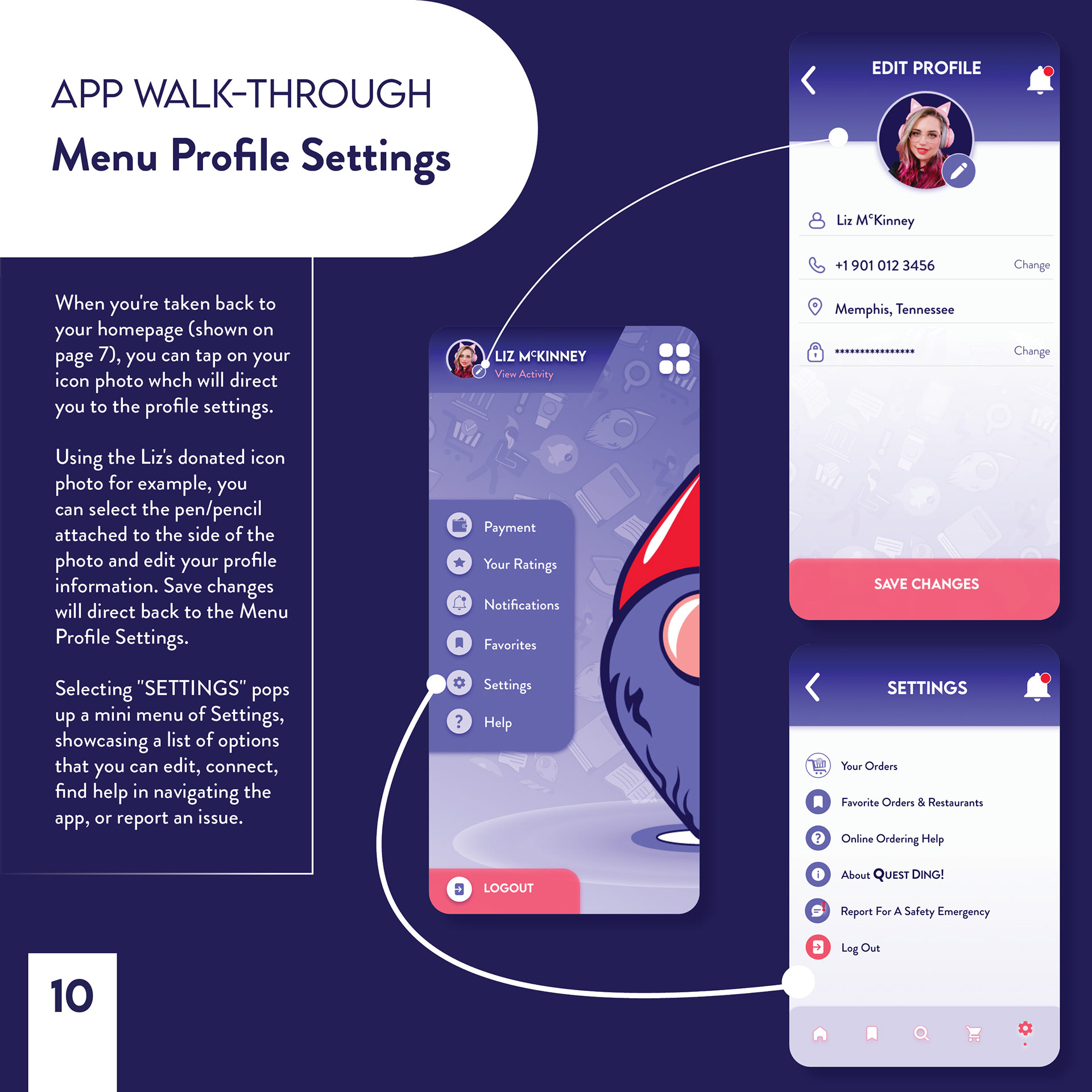 App Walk-thru: Menu Profile Settings, Page 10
