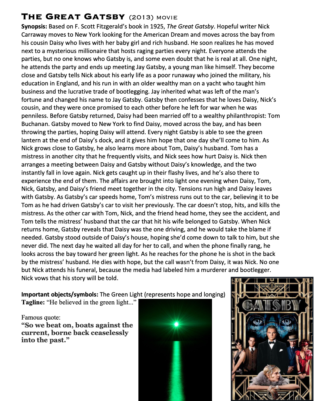 Great Gatsby Movie Synopsis