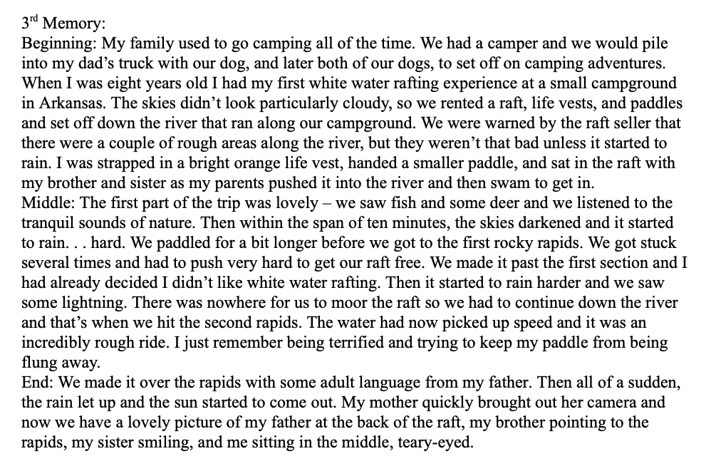 3rd Memory - Written Up into parts