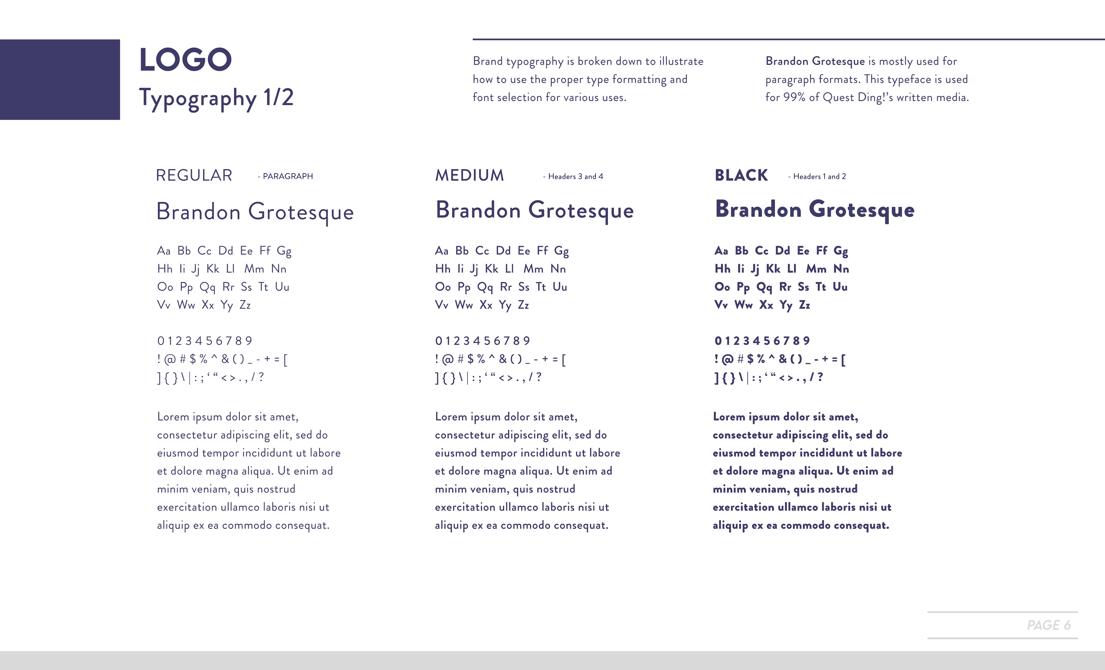 Page 6. Logo: Typography 1, BRANDON GROTESQUE