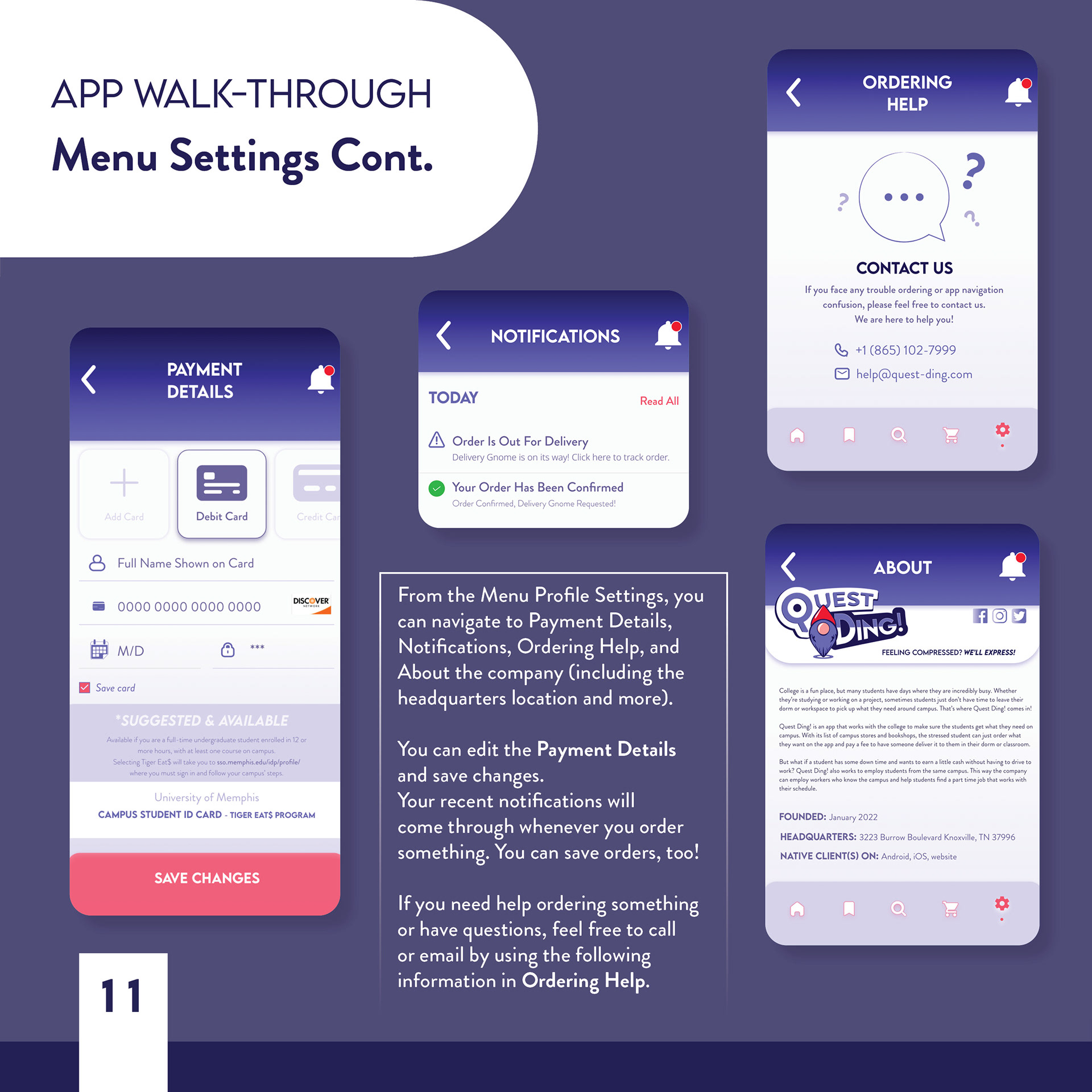 App Walk-thru: Menu Settings Continued, Page 11