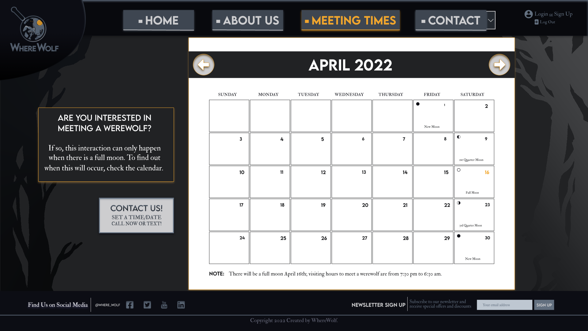 Calendar | Meeting Times Page