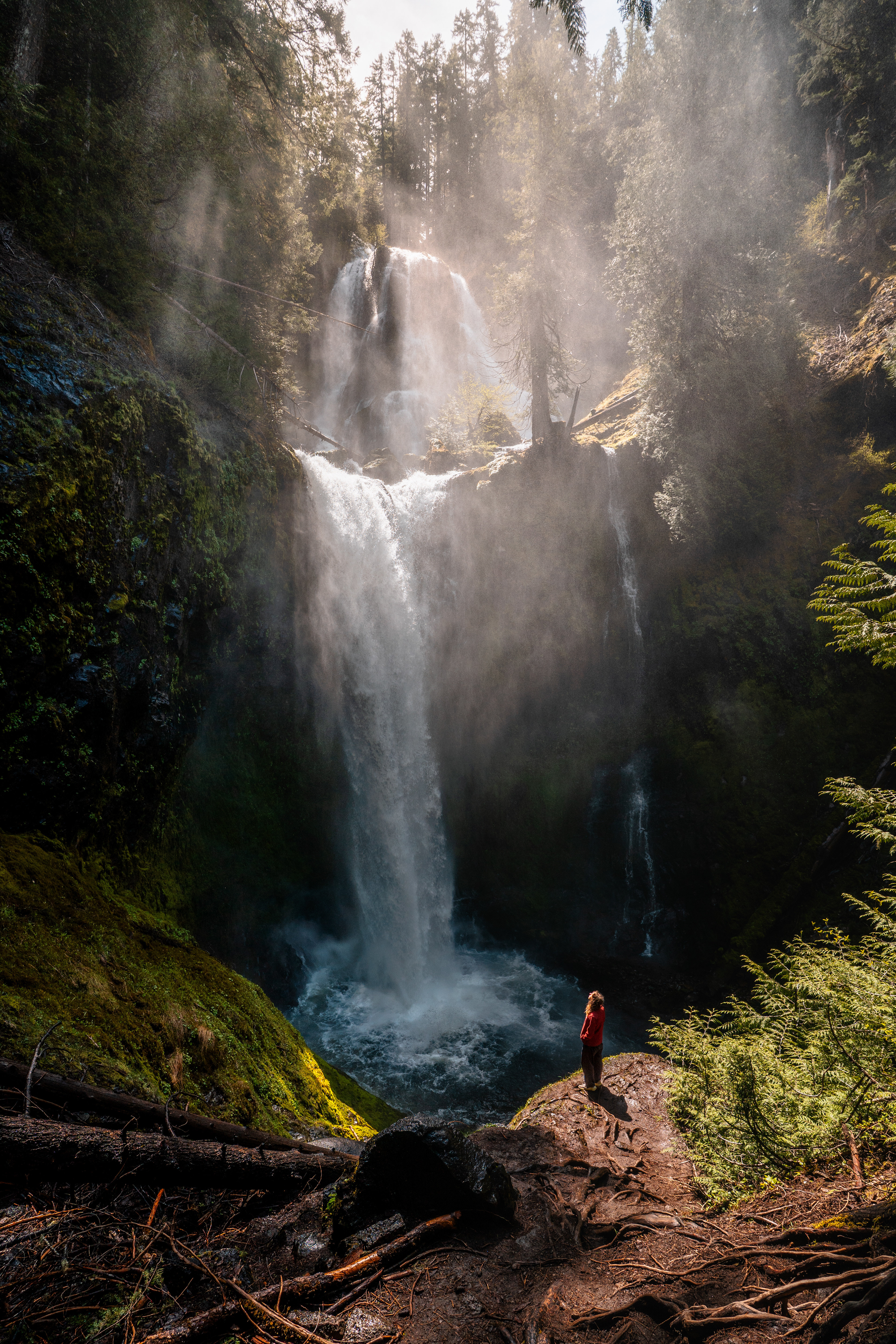 Sunlit waterfall in Washington State