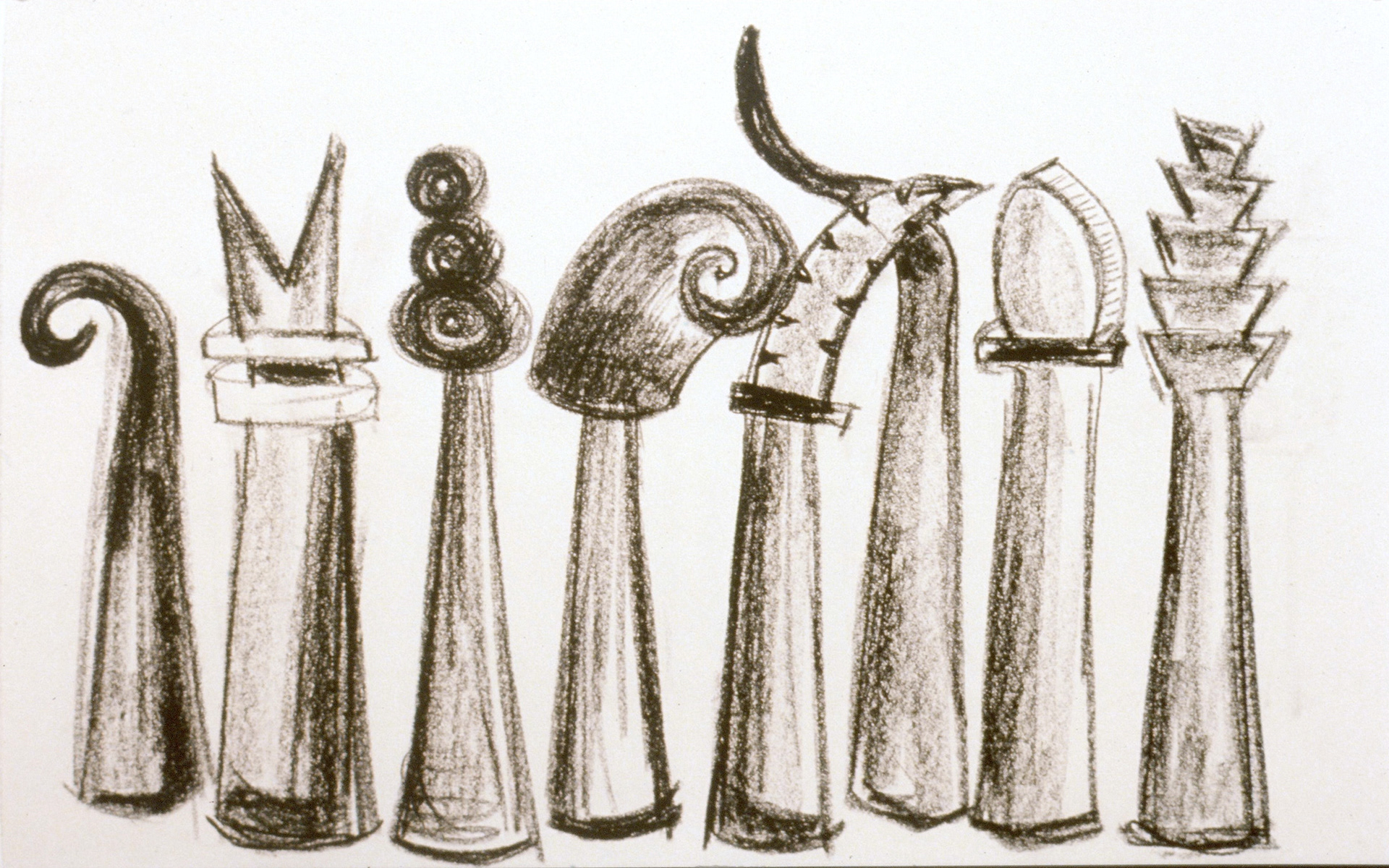 STUDIES FOR TOTEM 1 1991 - crayon on paper