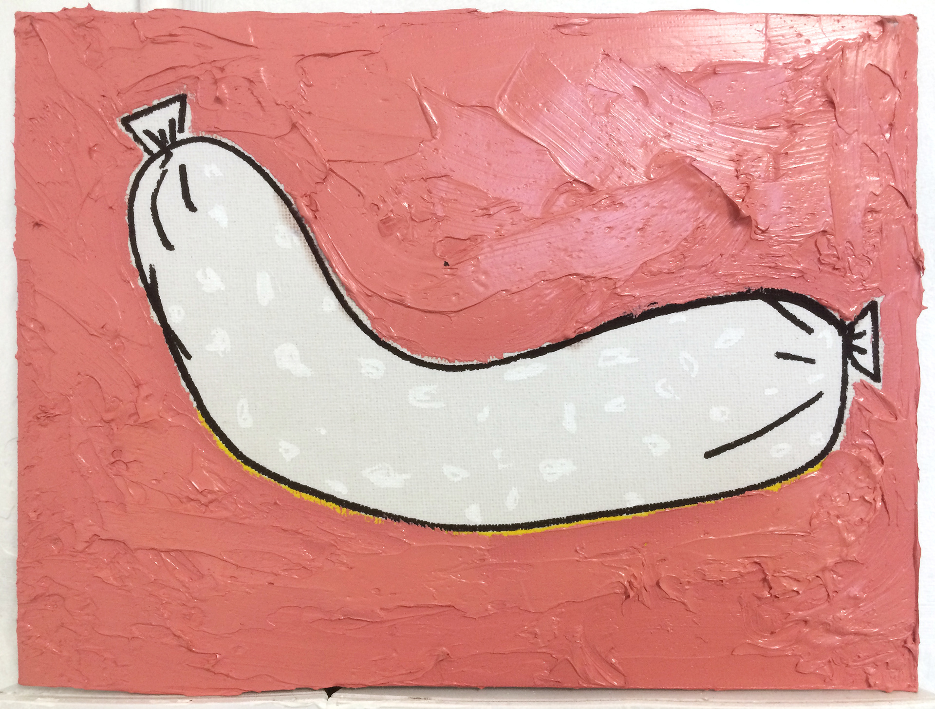 Gij Worst, olieverf en alcoholstift op doek, 18 x 24 cm