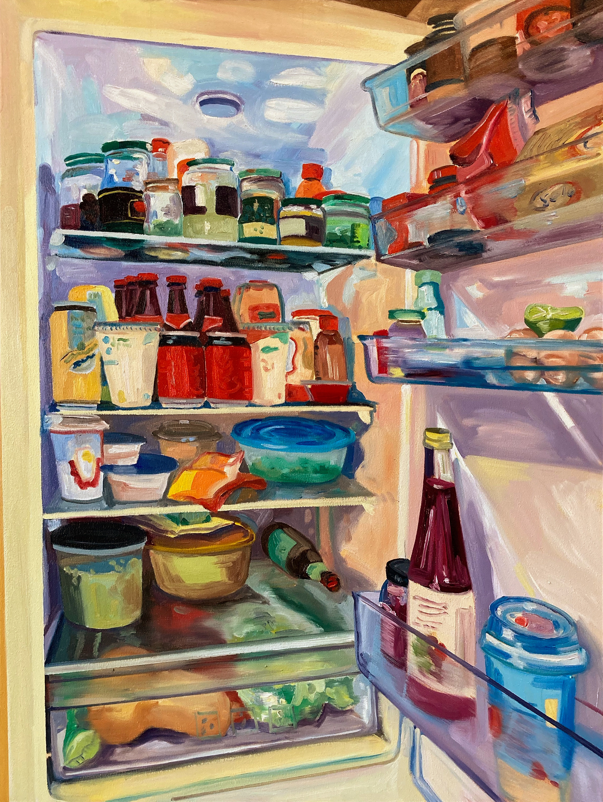 Fridge in February, oil on wood, 60 x 80 cm