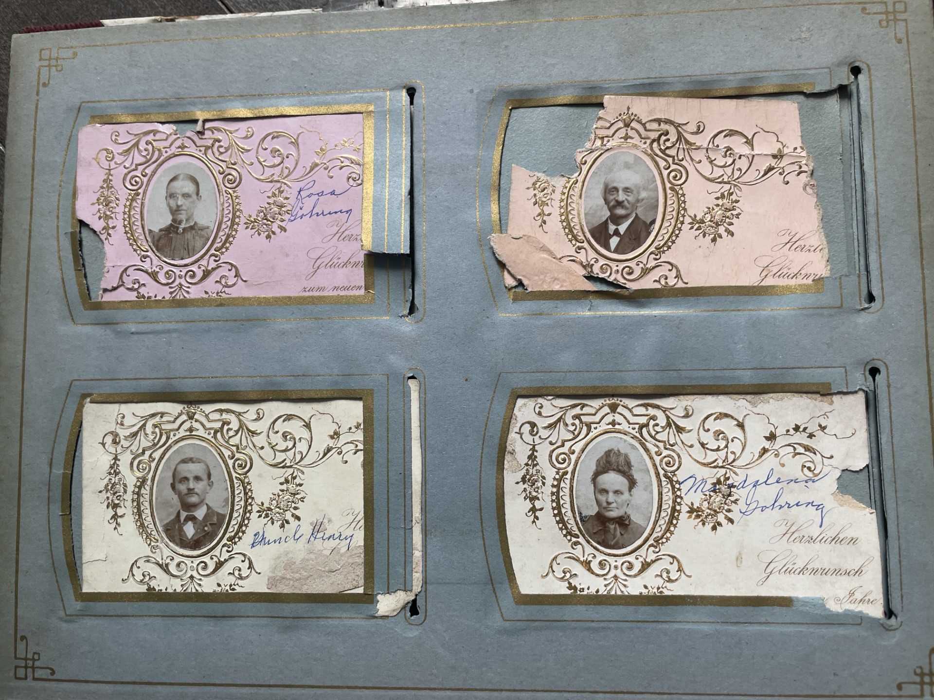 The four individual pictures from the family portrait