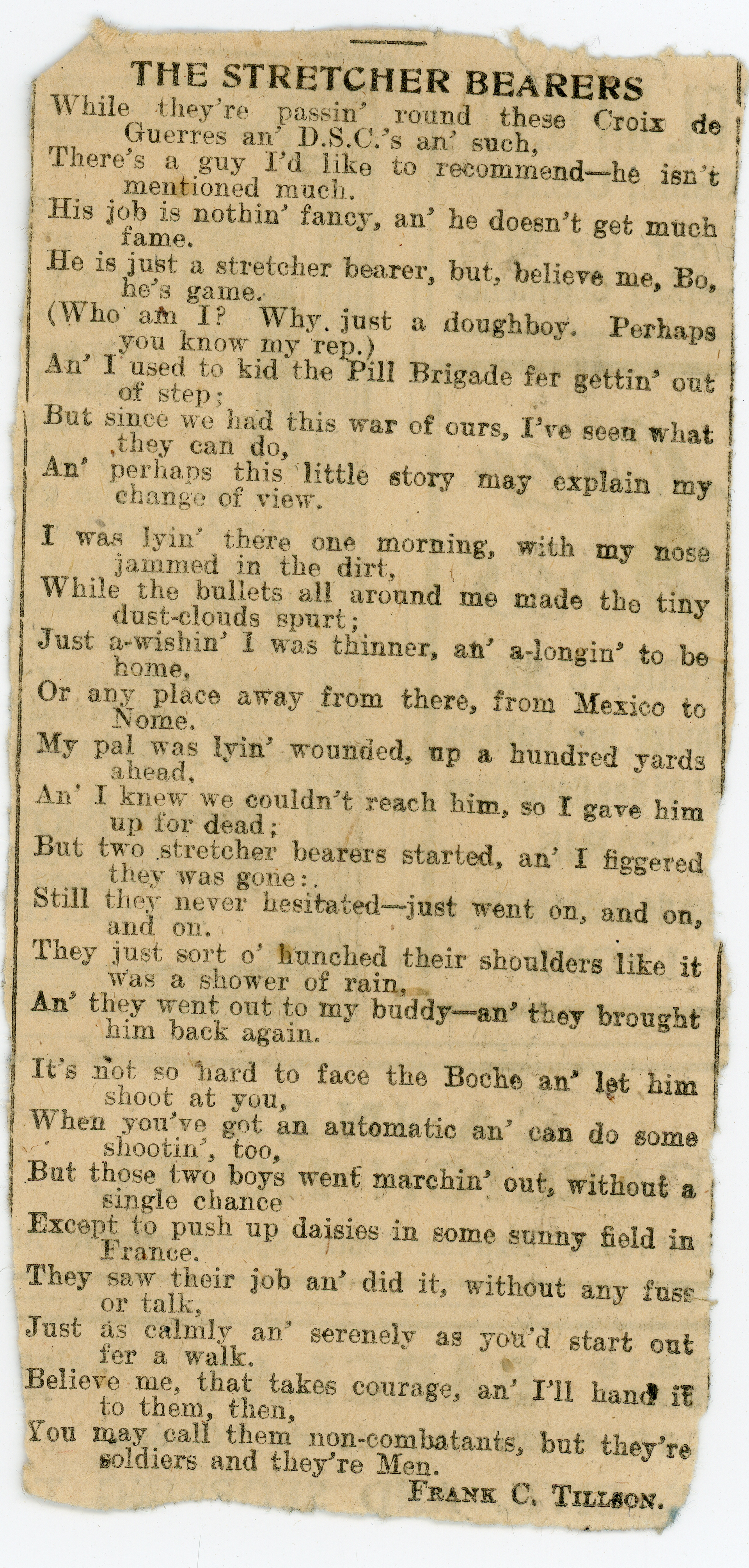A moving ode to stretcher bearers that my grandpa saved. 