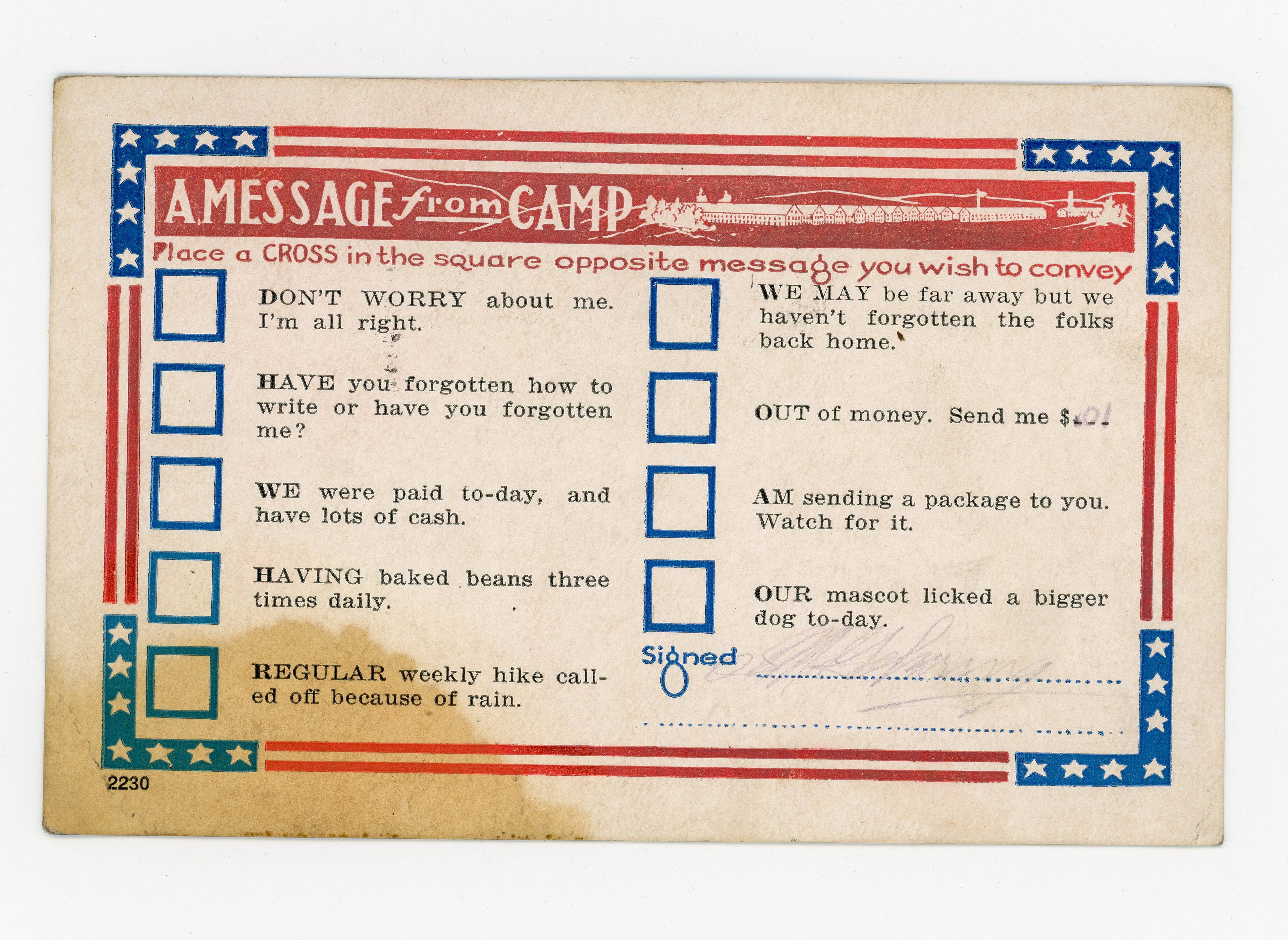 Funny postcard from camp