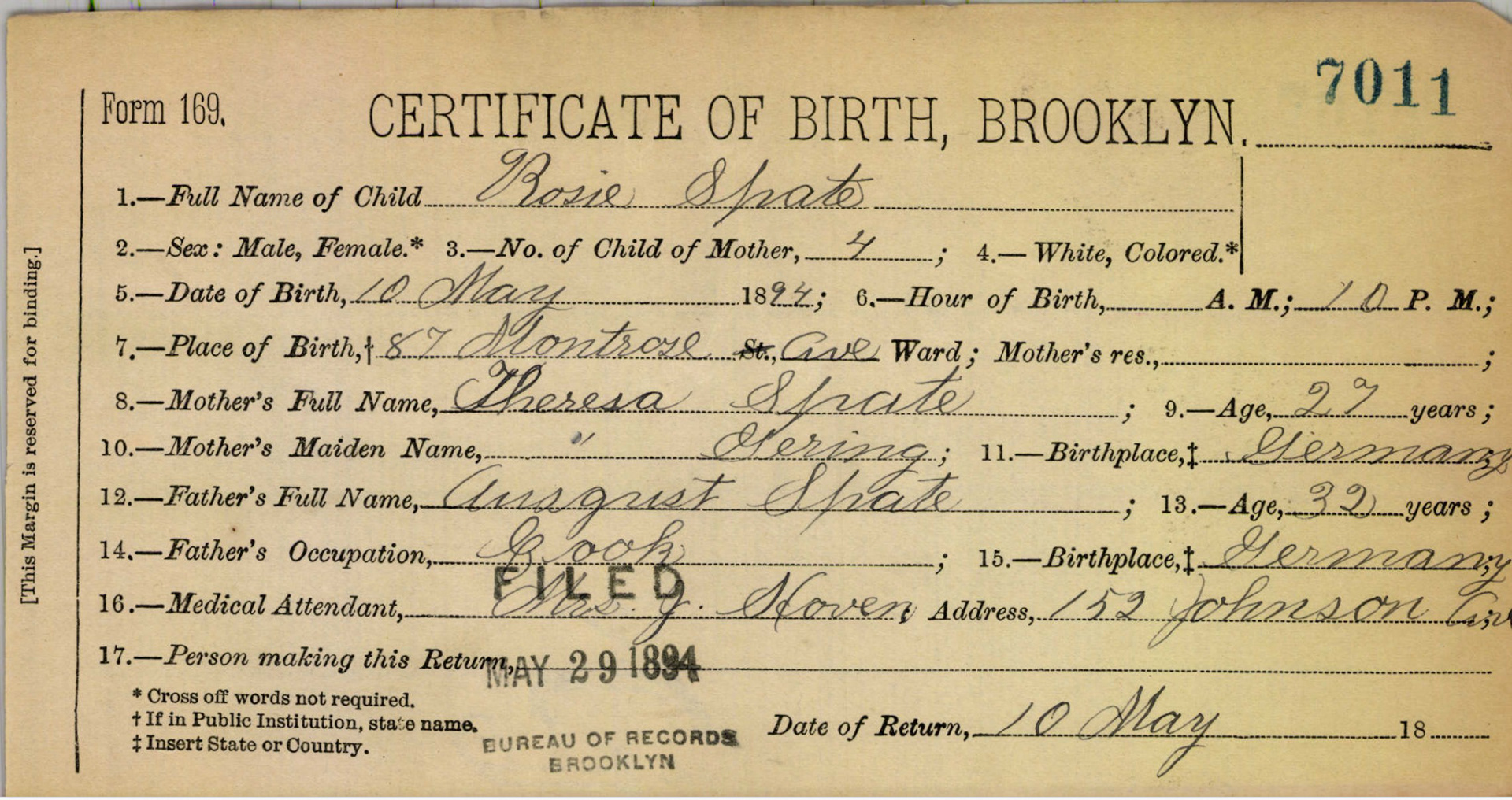 Rosie's birth certificate