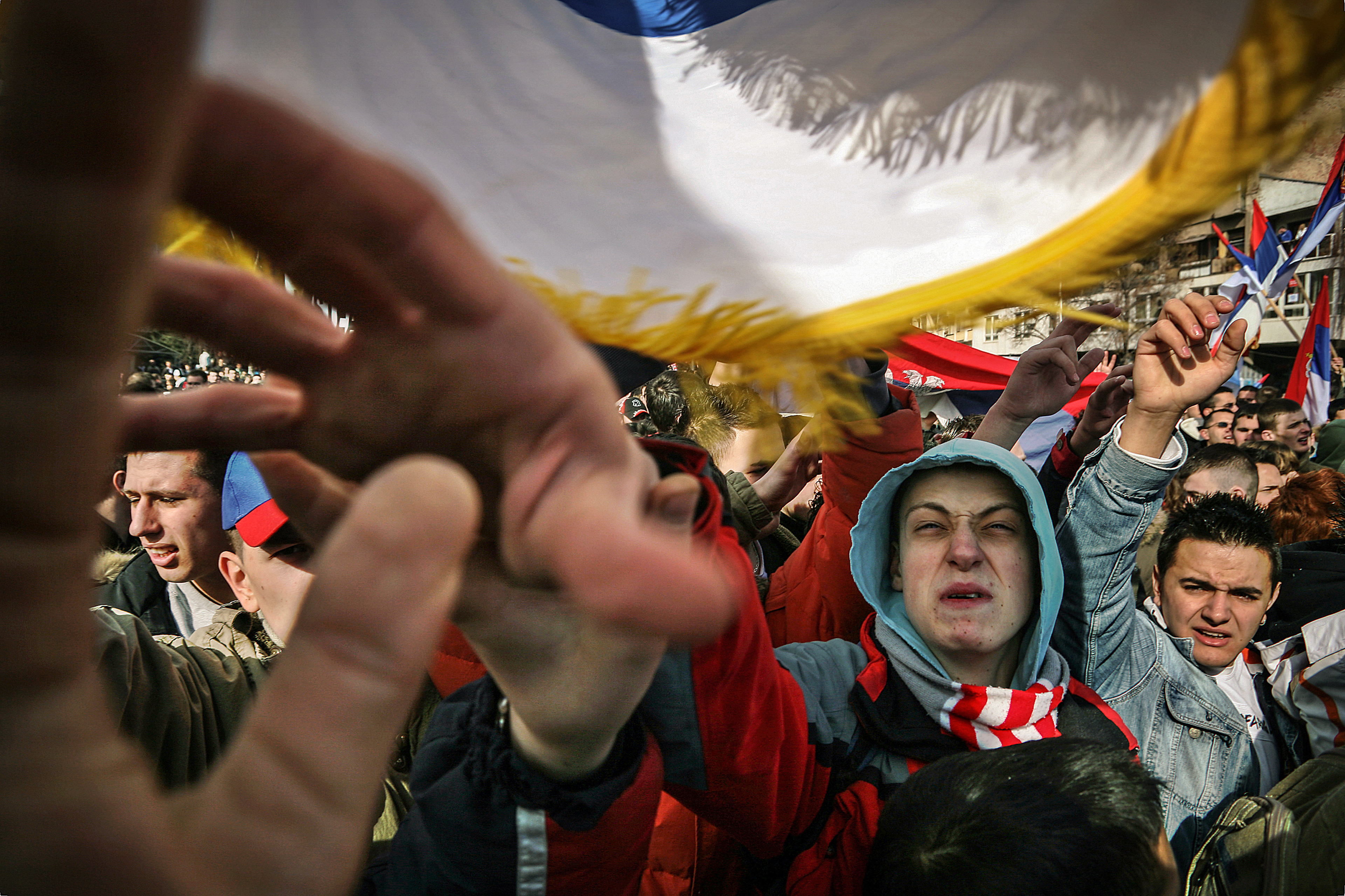 Kosovo Serbs protest Kosovo independence from Serbia, Mitrovica, 2008