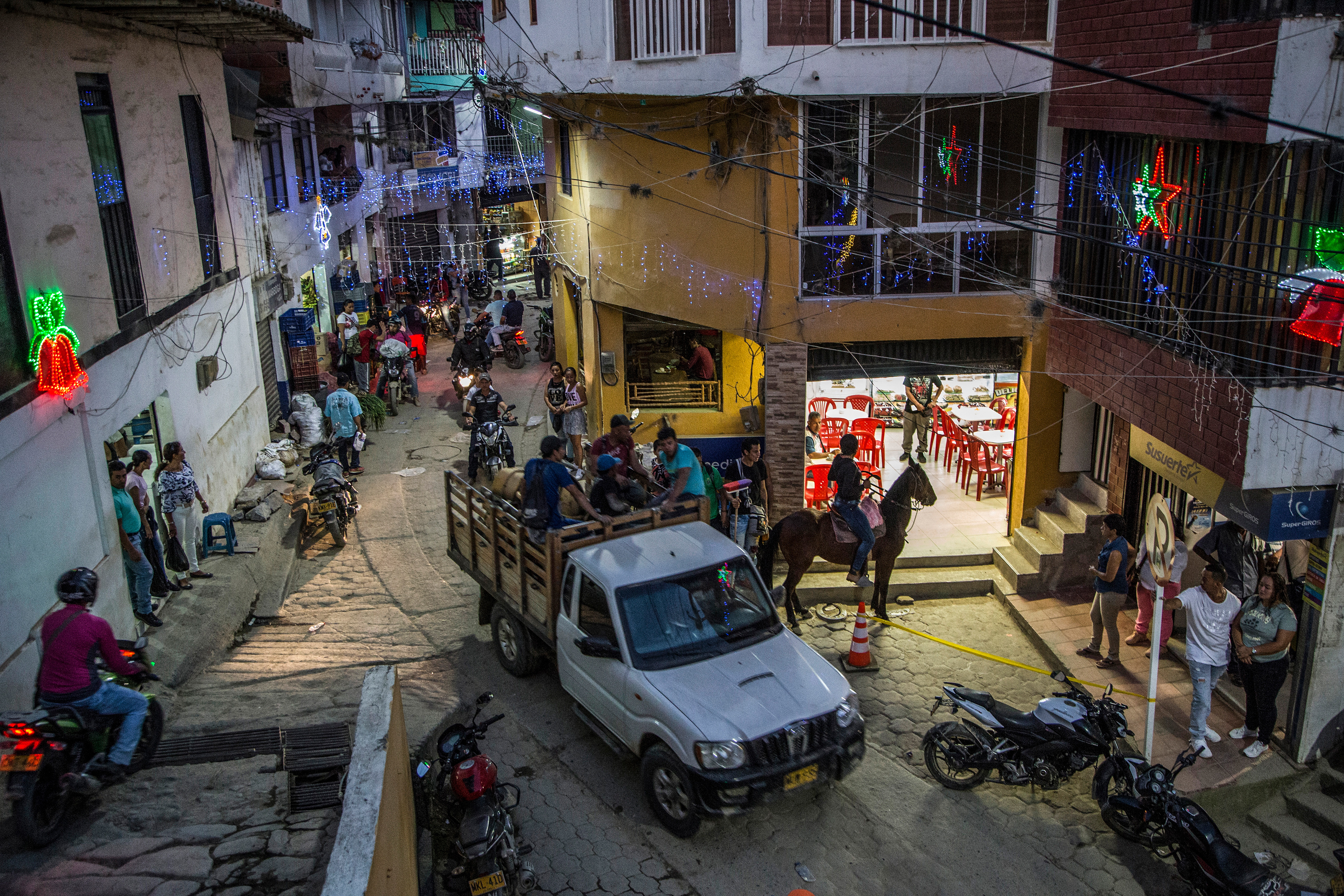 Marmato town centre on a Saturday night