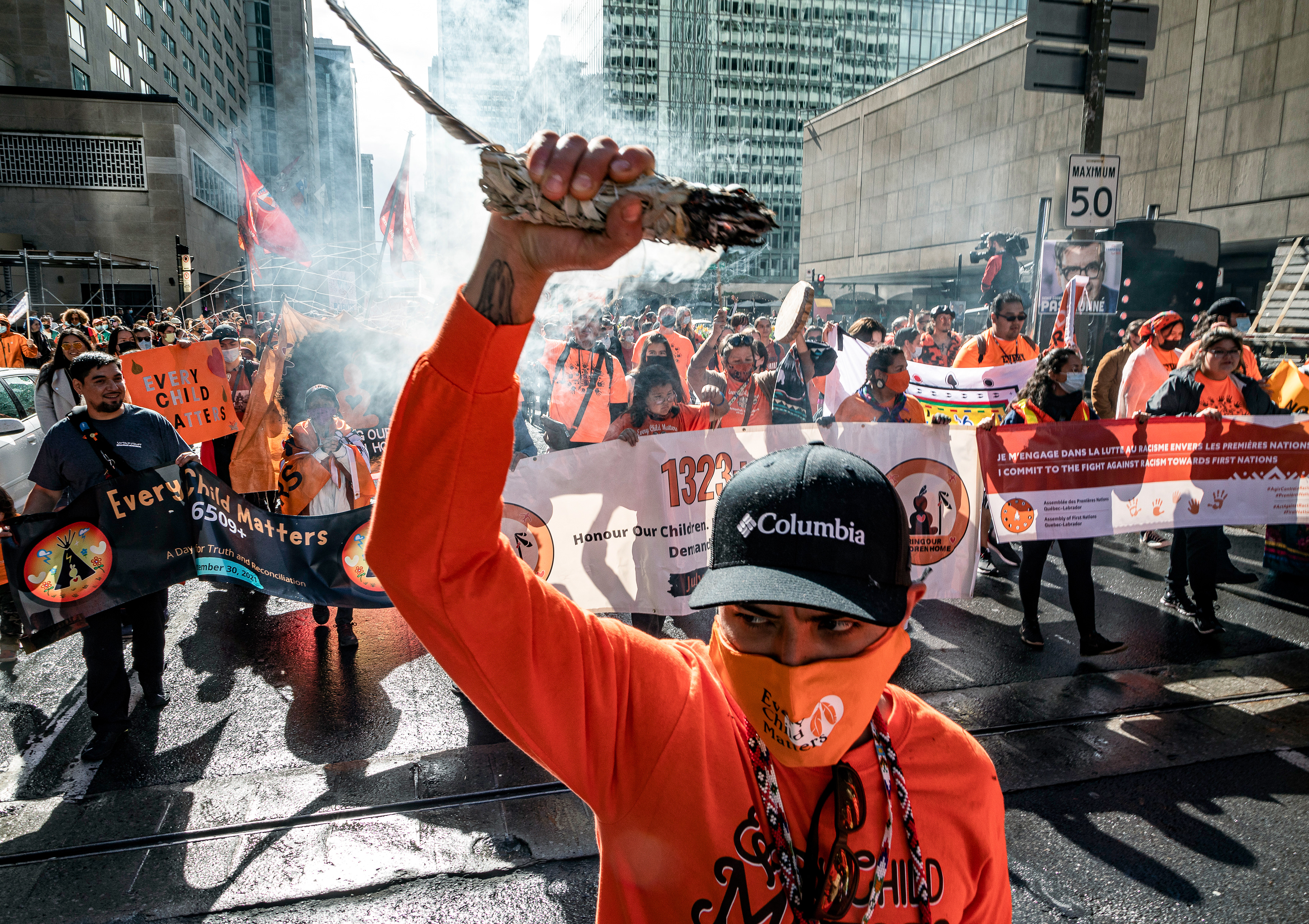 Indigenous people lead a march on the first National Day for Truth and Reconciliation, Sept 2021