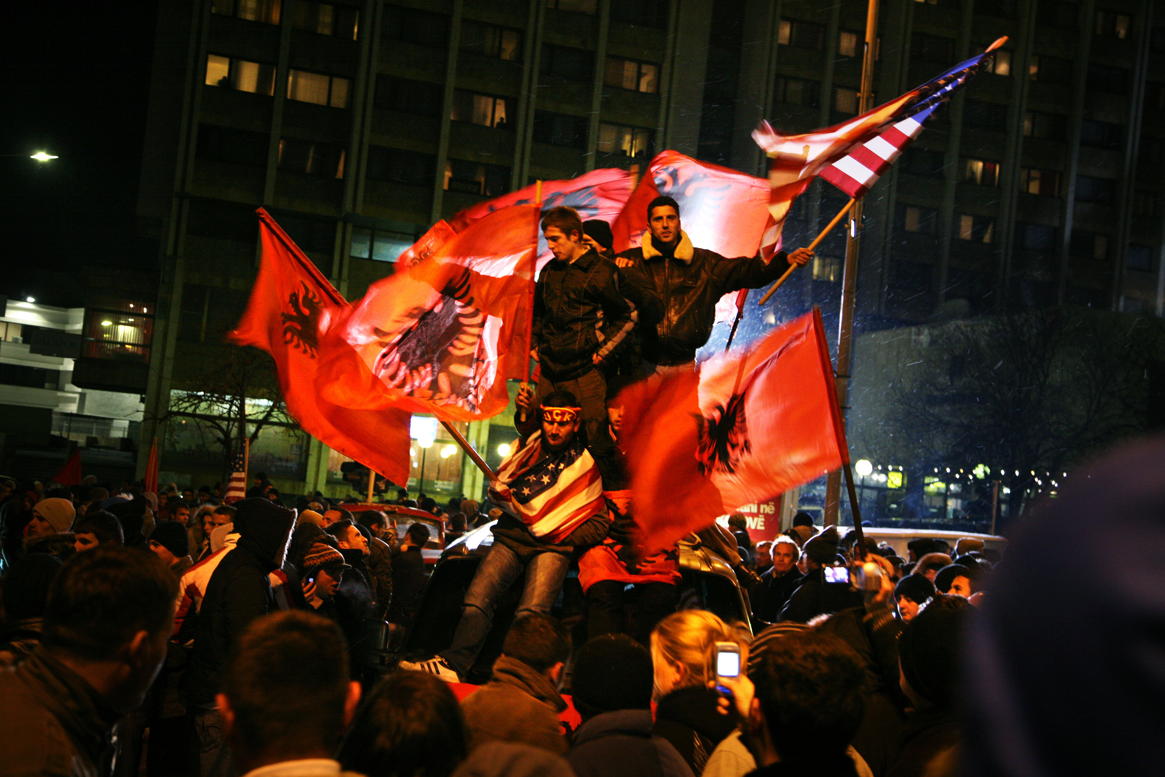 Kosovars celebrate Indepence on Feb 17th, 2008. Pristina, Kosovo