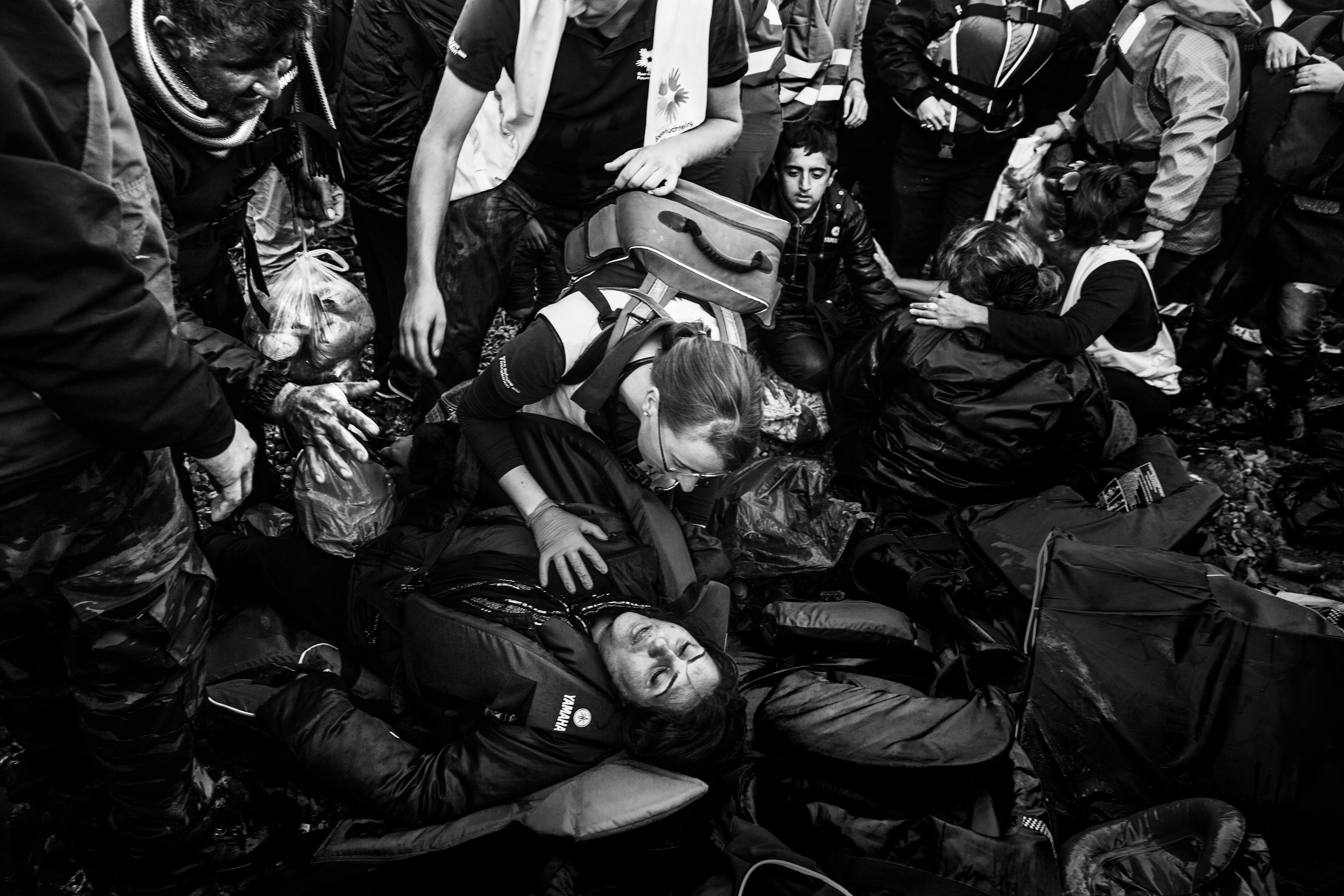 Syrian refugees landing on the Greek island of Lesbos, November 2015