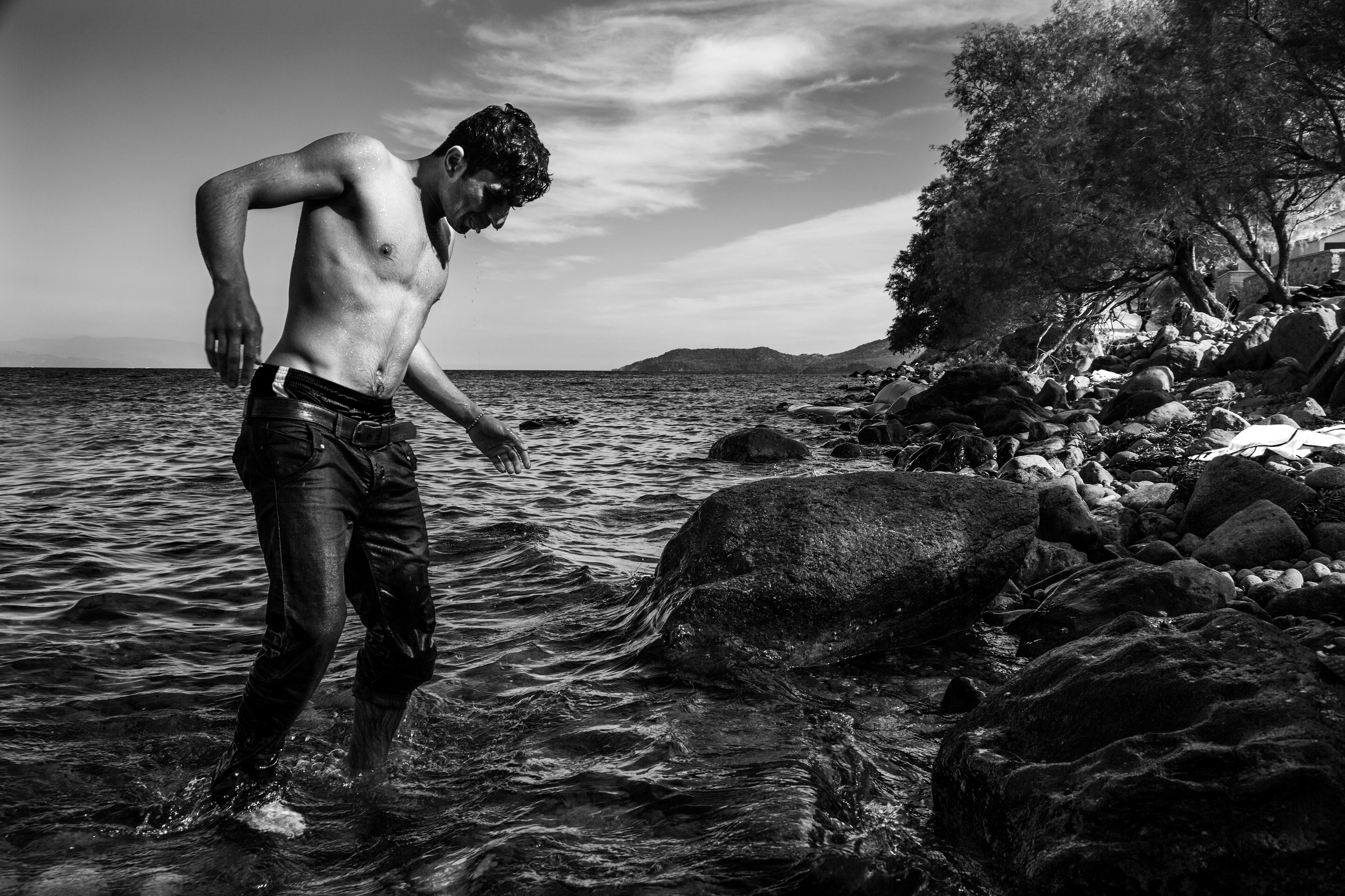 Migrant arriving on the shore of the Greek Island of Lesbos, November 2015