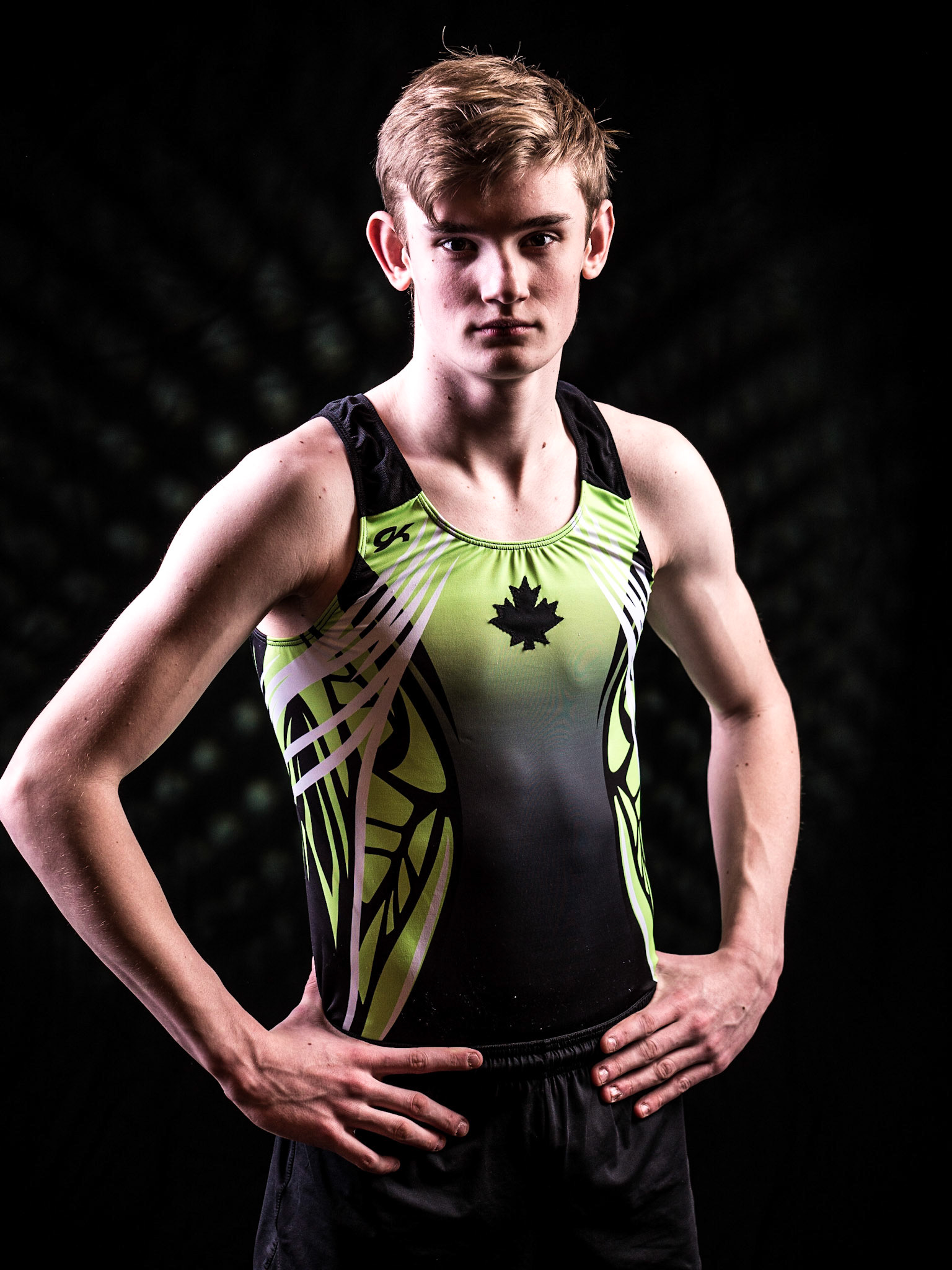 Brother and sister gymnasts in the studio for a fun session.